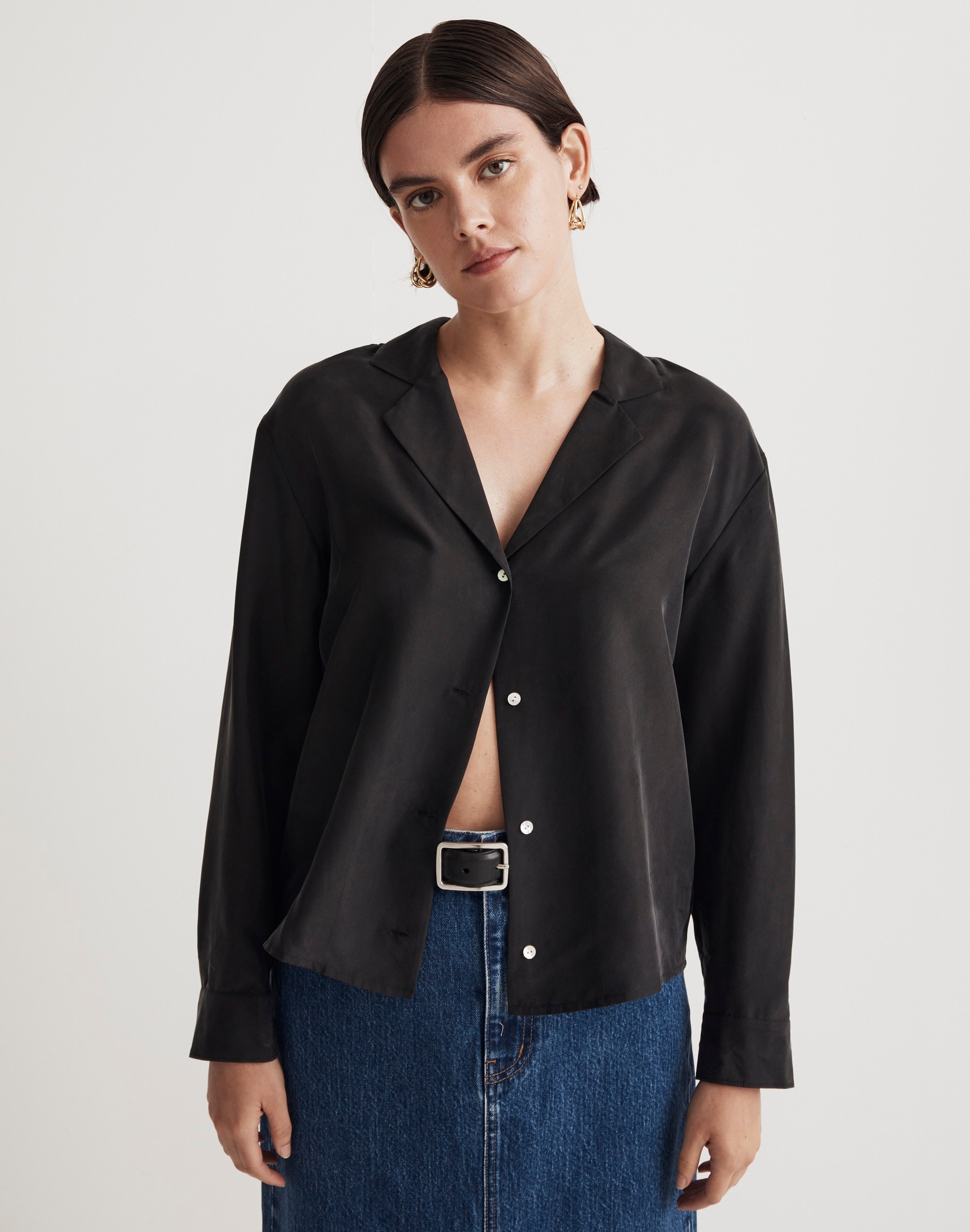 silk button-up shirt