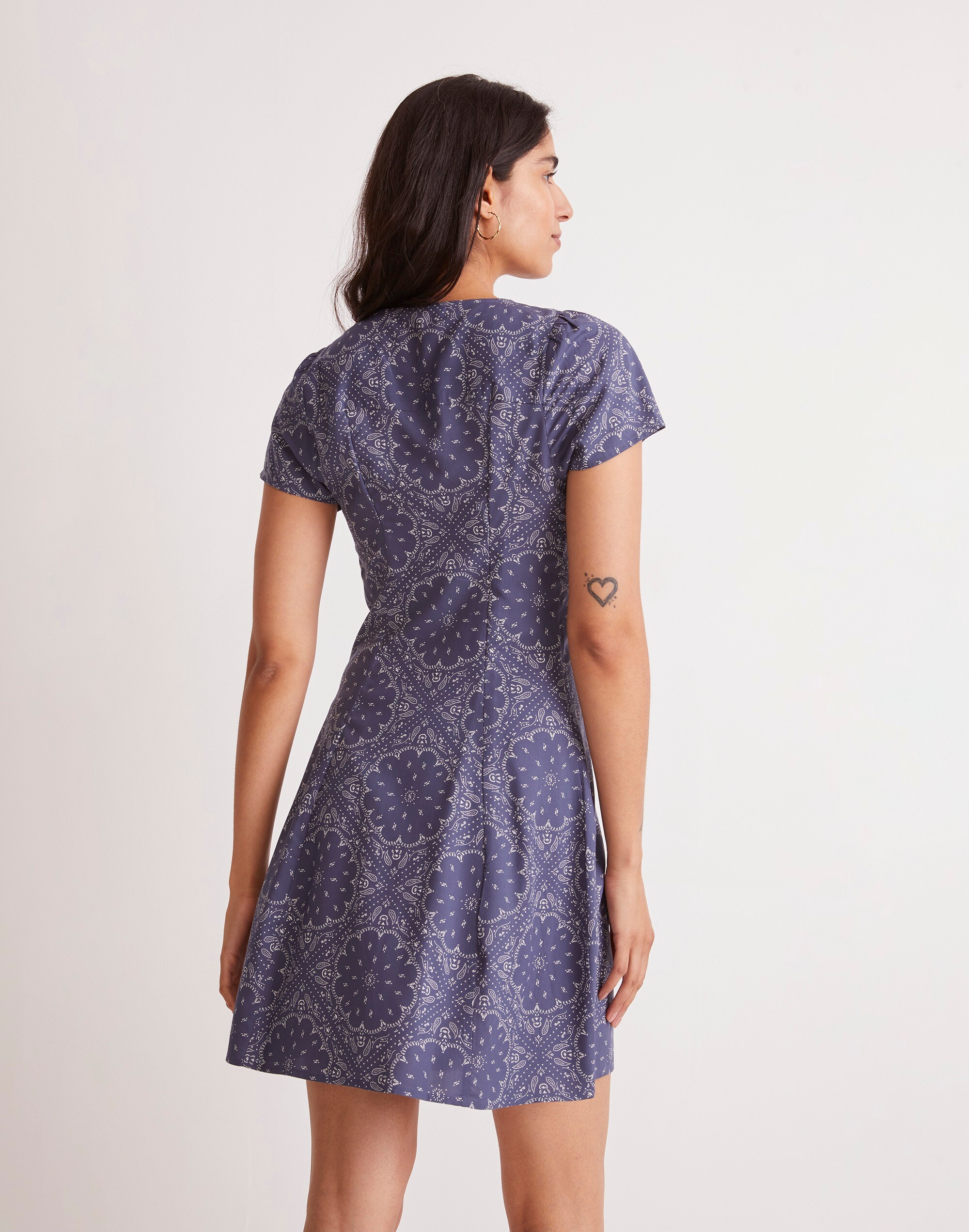 Shirred Button-Front Mini Dress