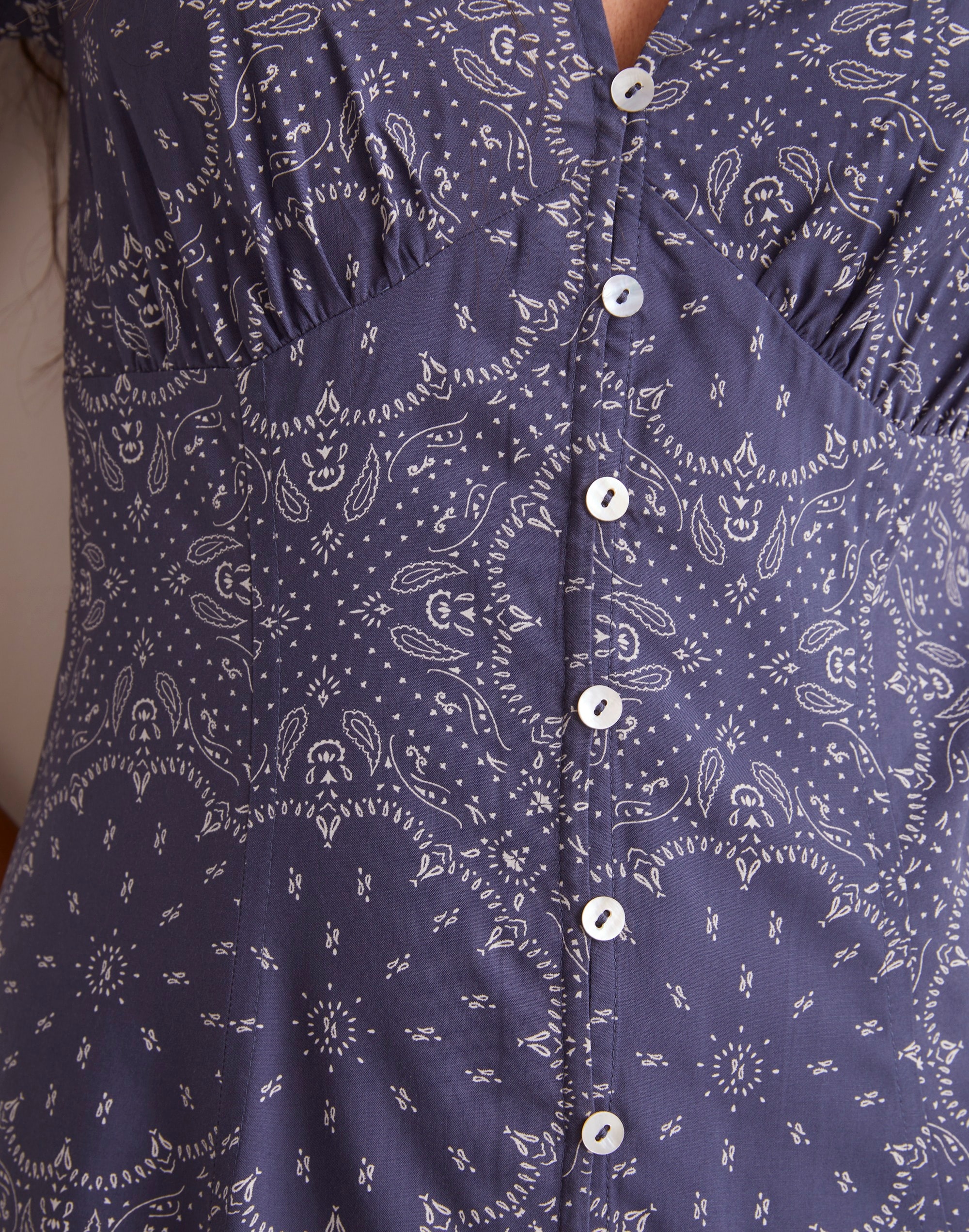 Shirred Button-Front Mini Dress