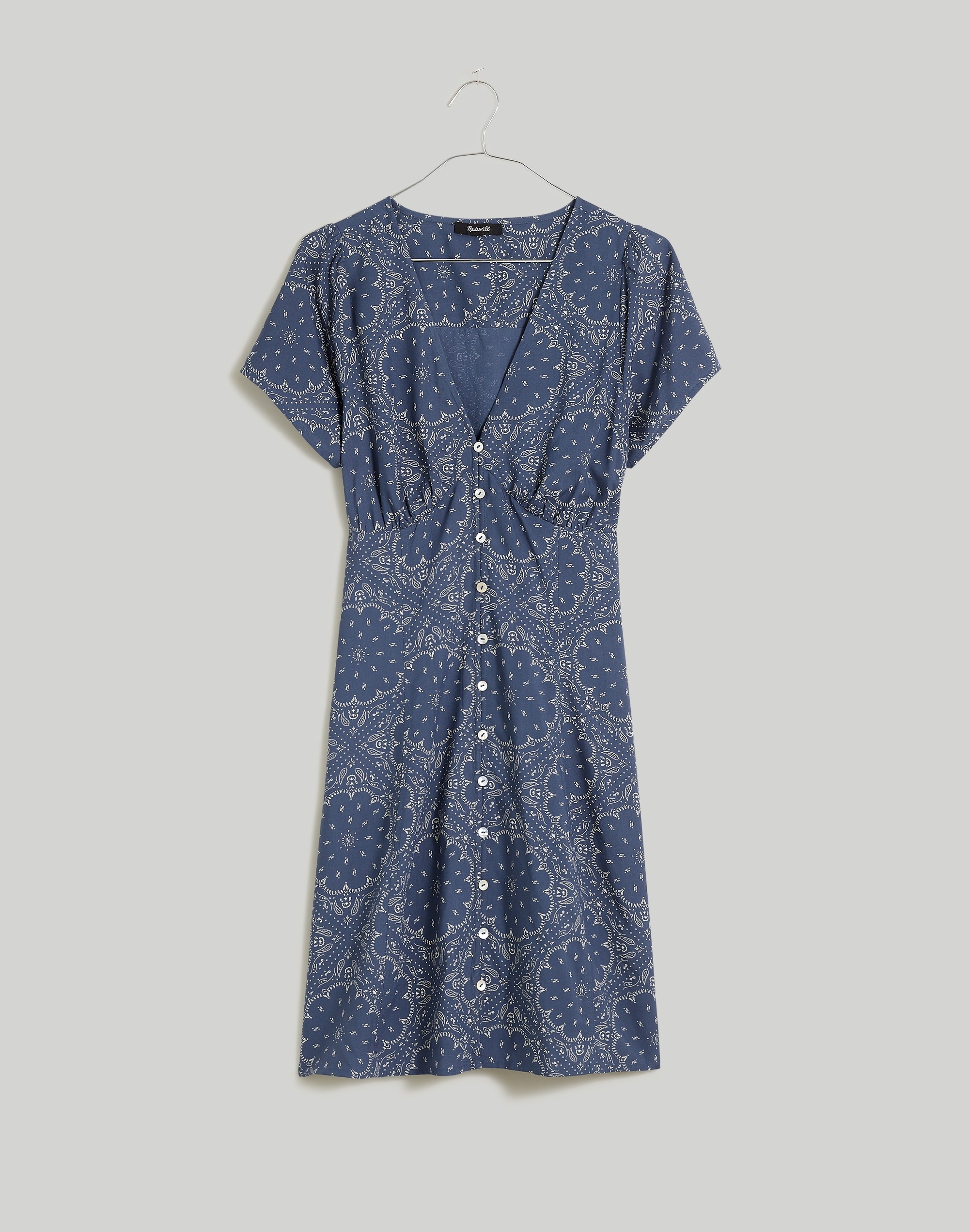 Shirred Button-Front Mini Dress