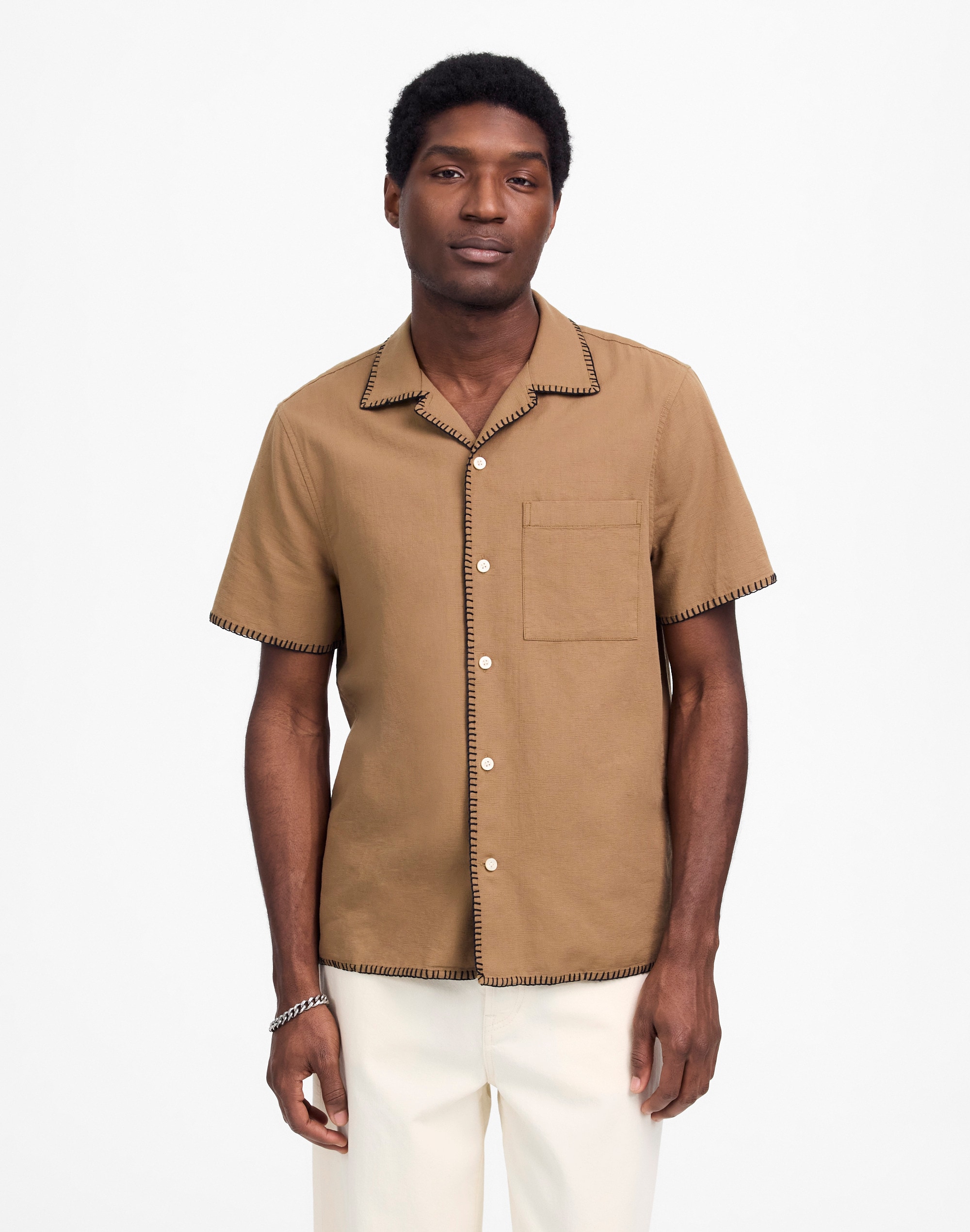 Blanket Stitch Short-Sleeve Shirt