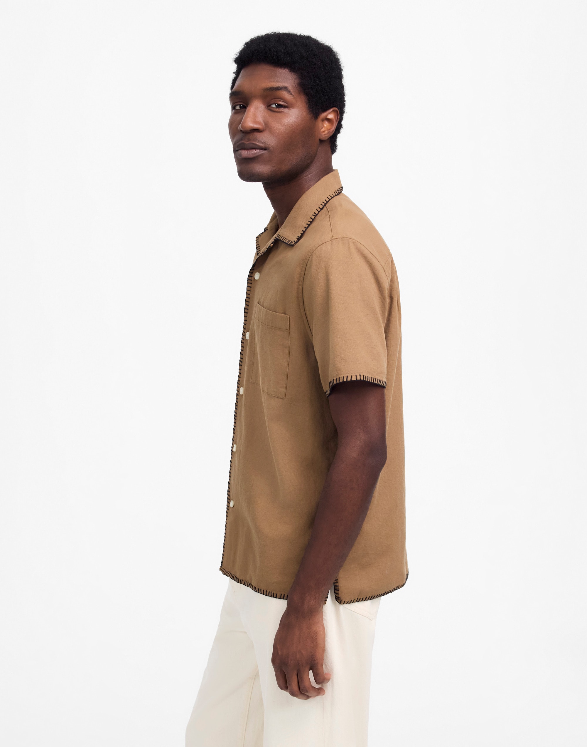 Blanket Stitch Short-Sleeve Shirt