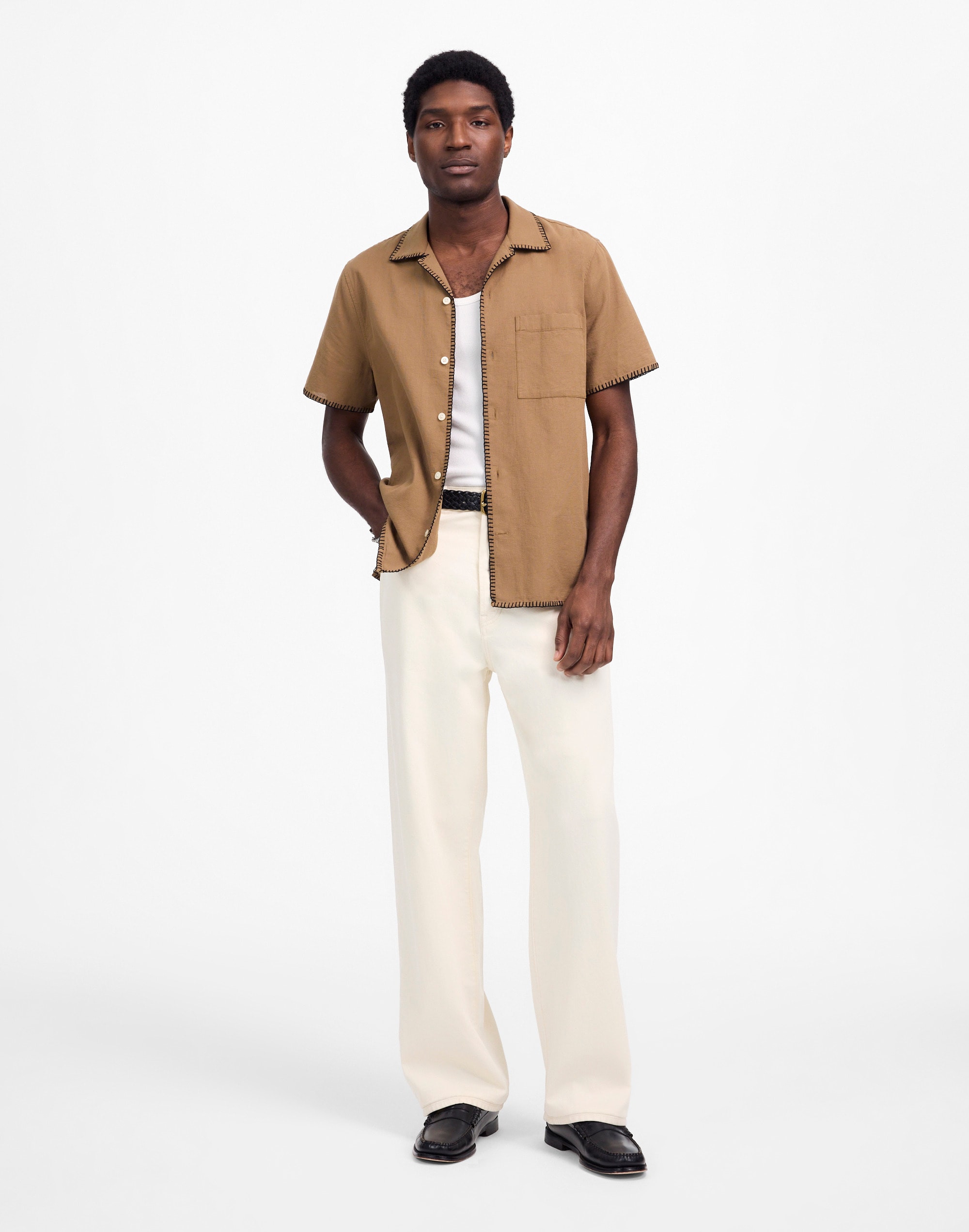 Blanket Stitch Short-Sleeve Shirt