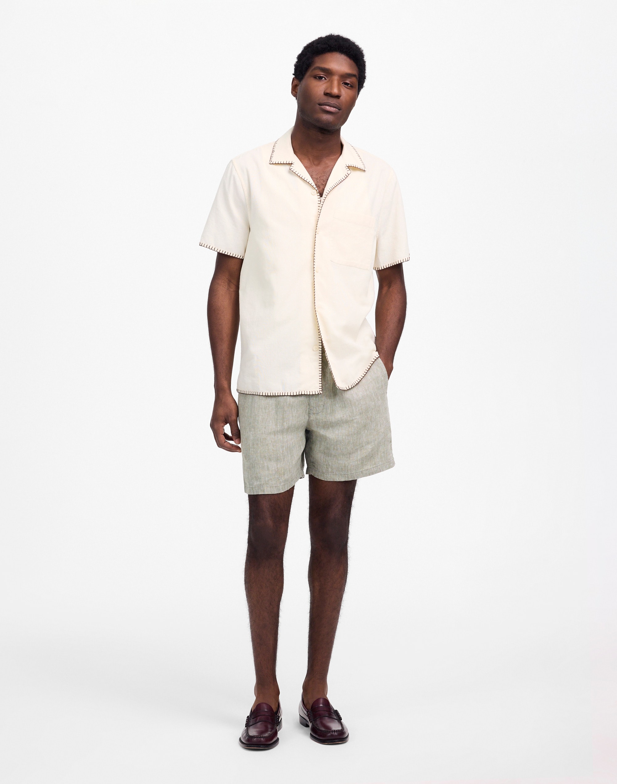 Blanket Stitch Short-Sleeve Shirt