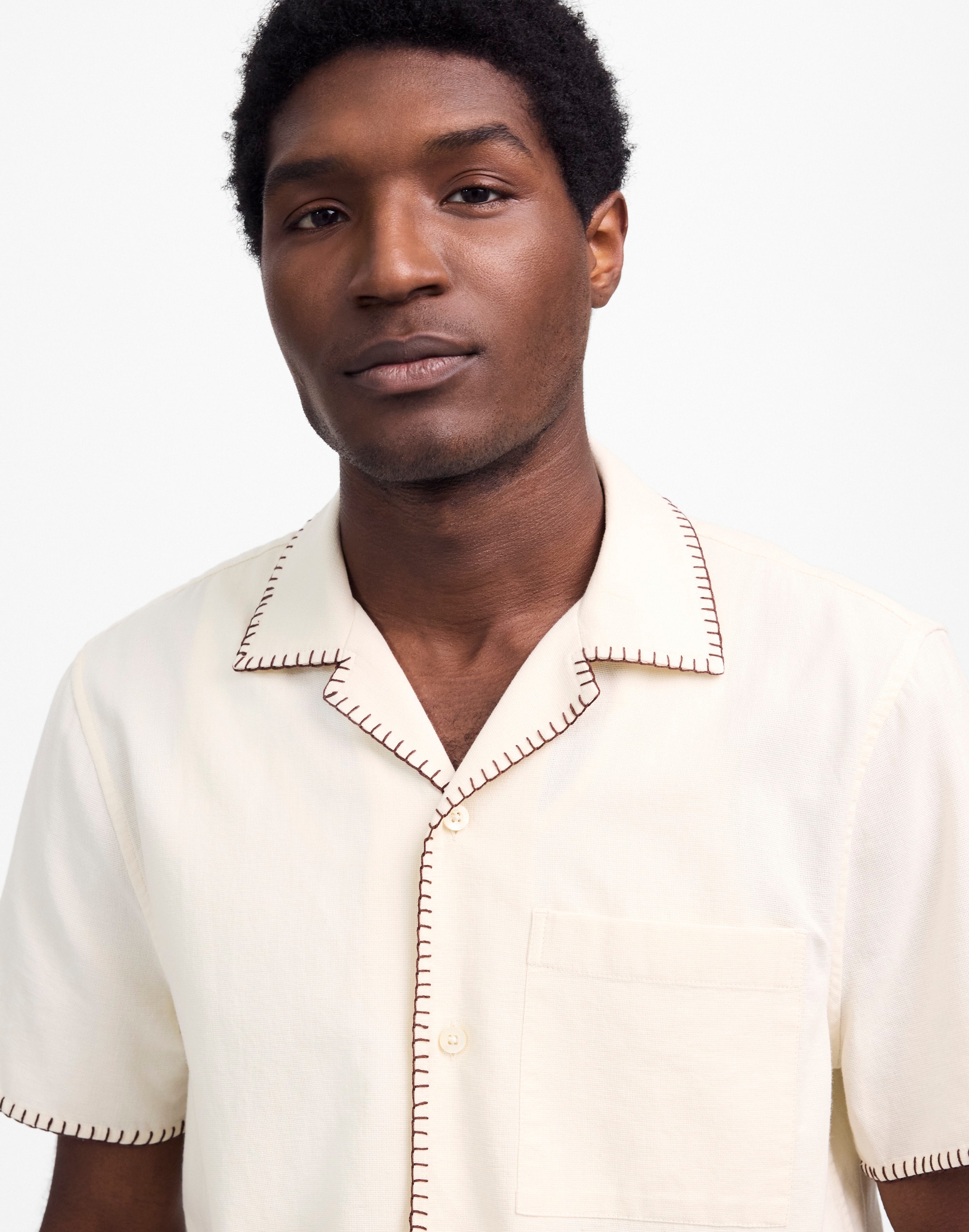 Blanket Stitch Short-Sleeve Shirt