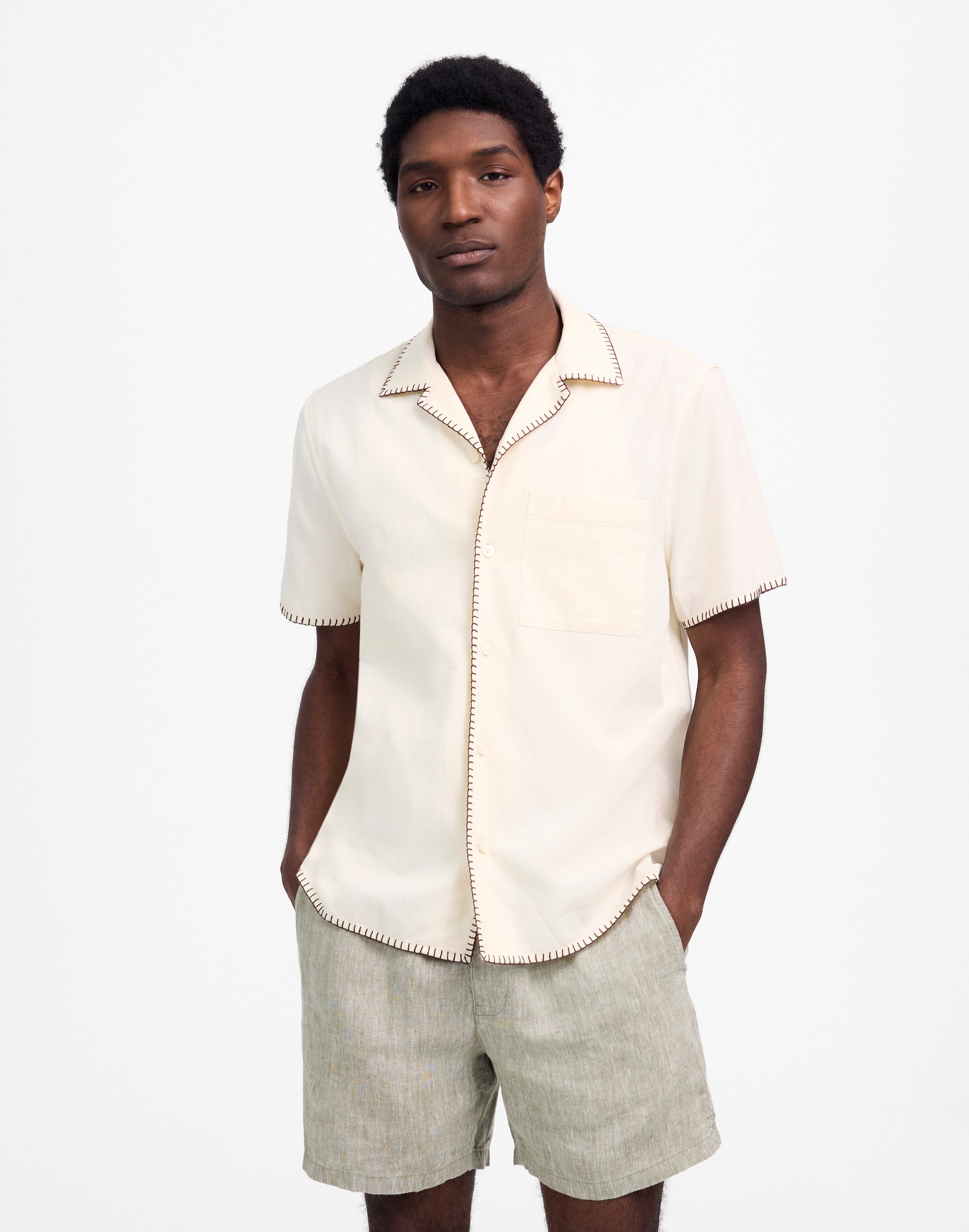 Blanket Stitch Short-Sleeve Shirt