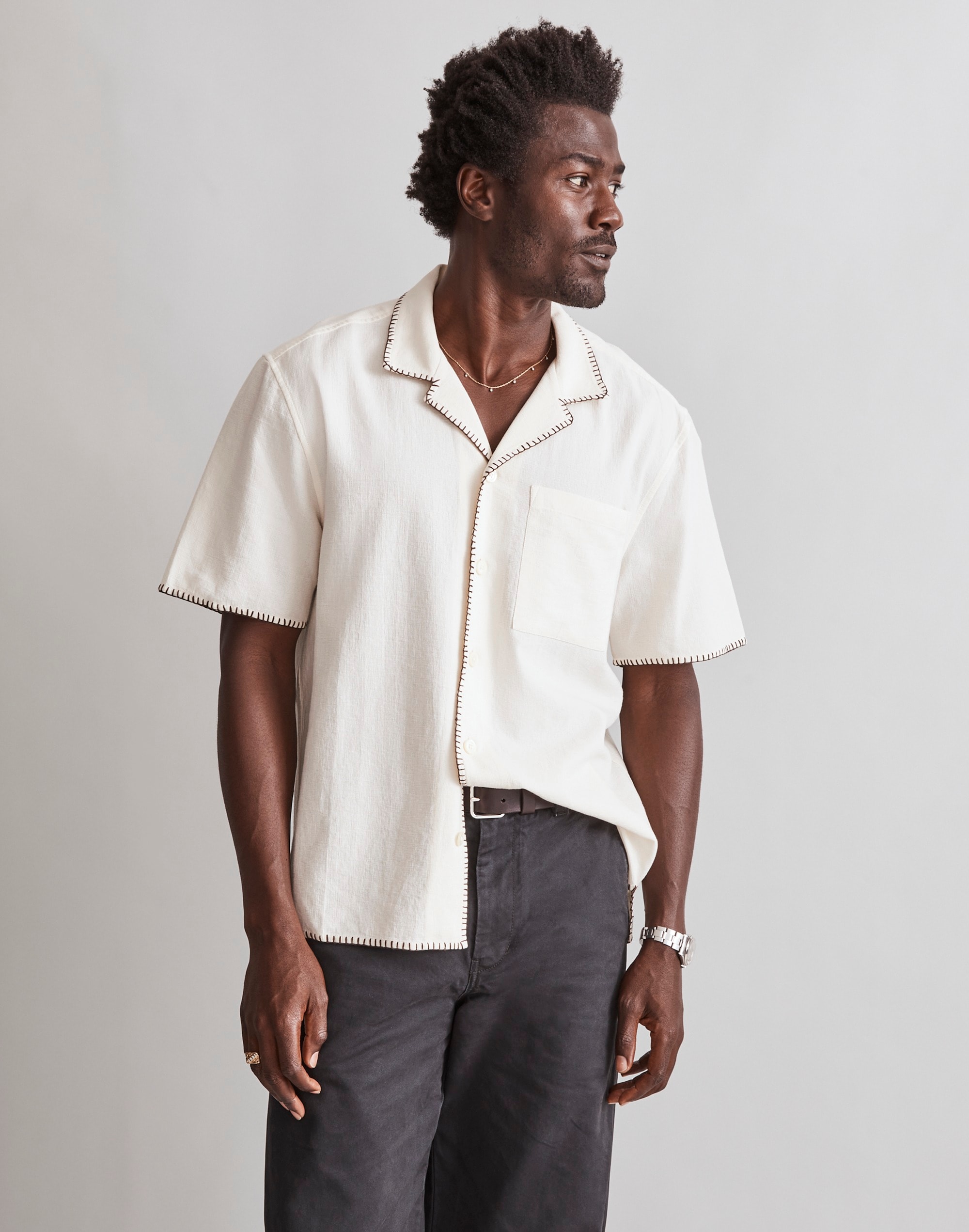 Mw Textured Gauze Easy Short-sleeve Shirt In Parchment