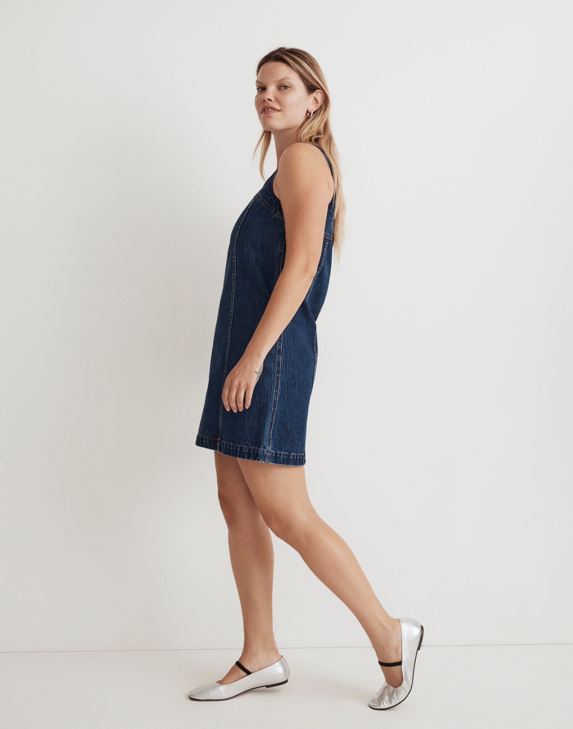 Denim A-Line Sleeveless Mini Dress in Ladera Wash