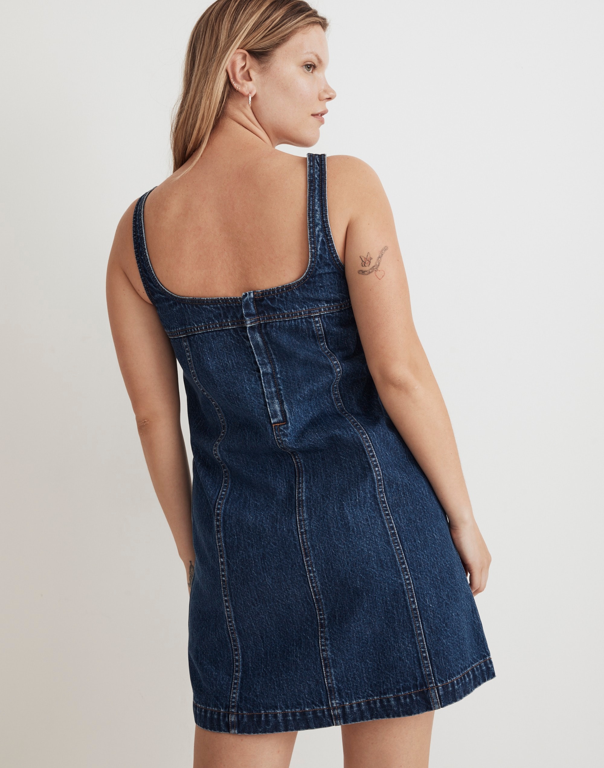 Denim A-Line Sleeveless Mini Dress in Ladera Wash