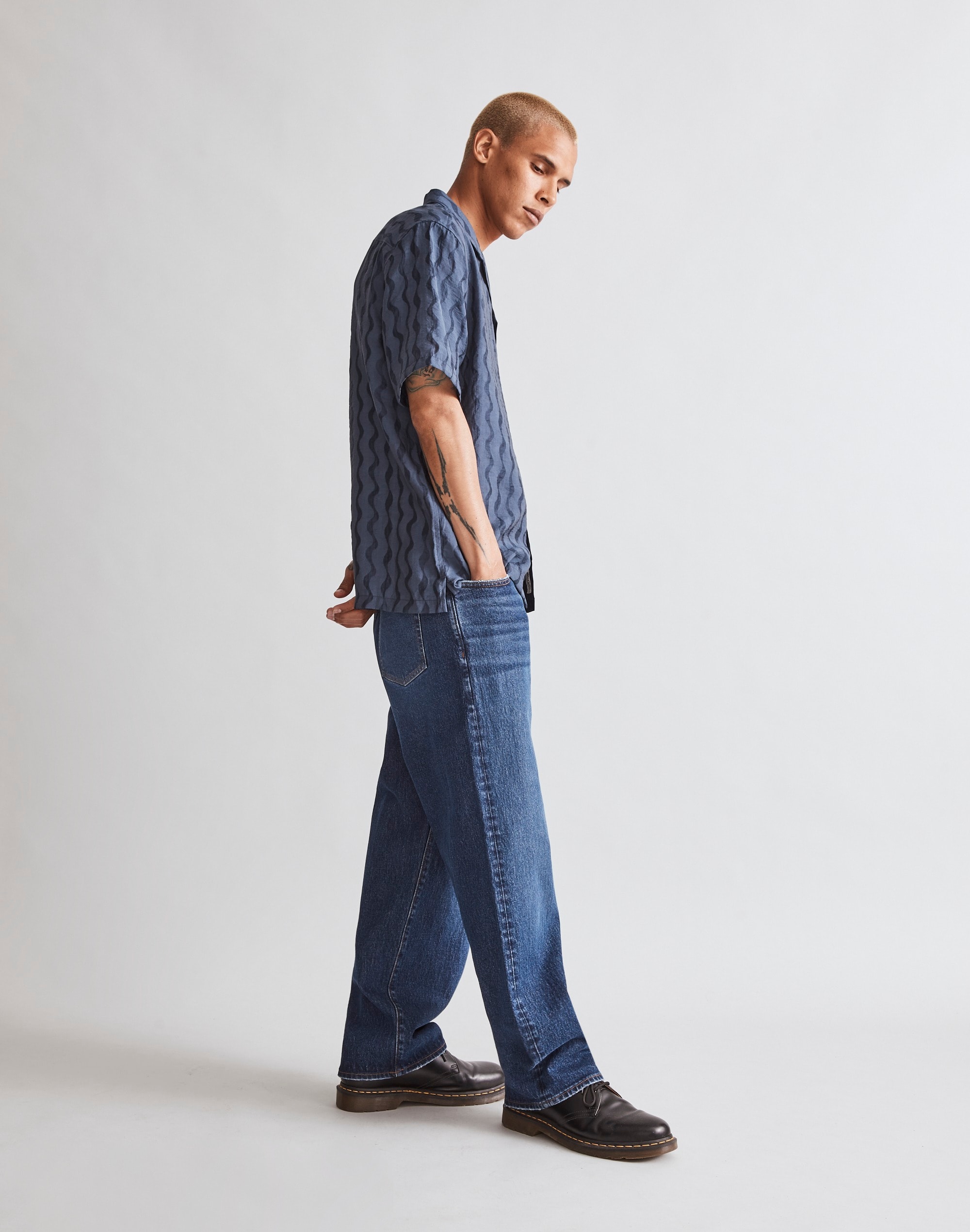 Boxy Short-Sleeve Shirt in Jacquard