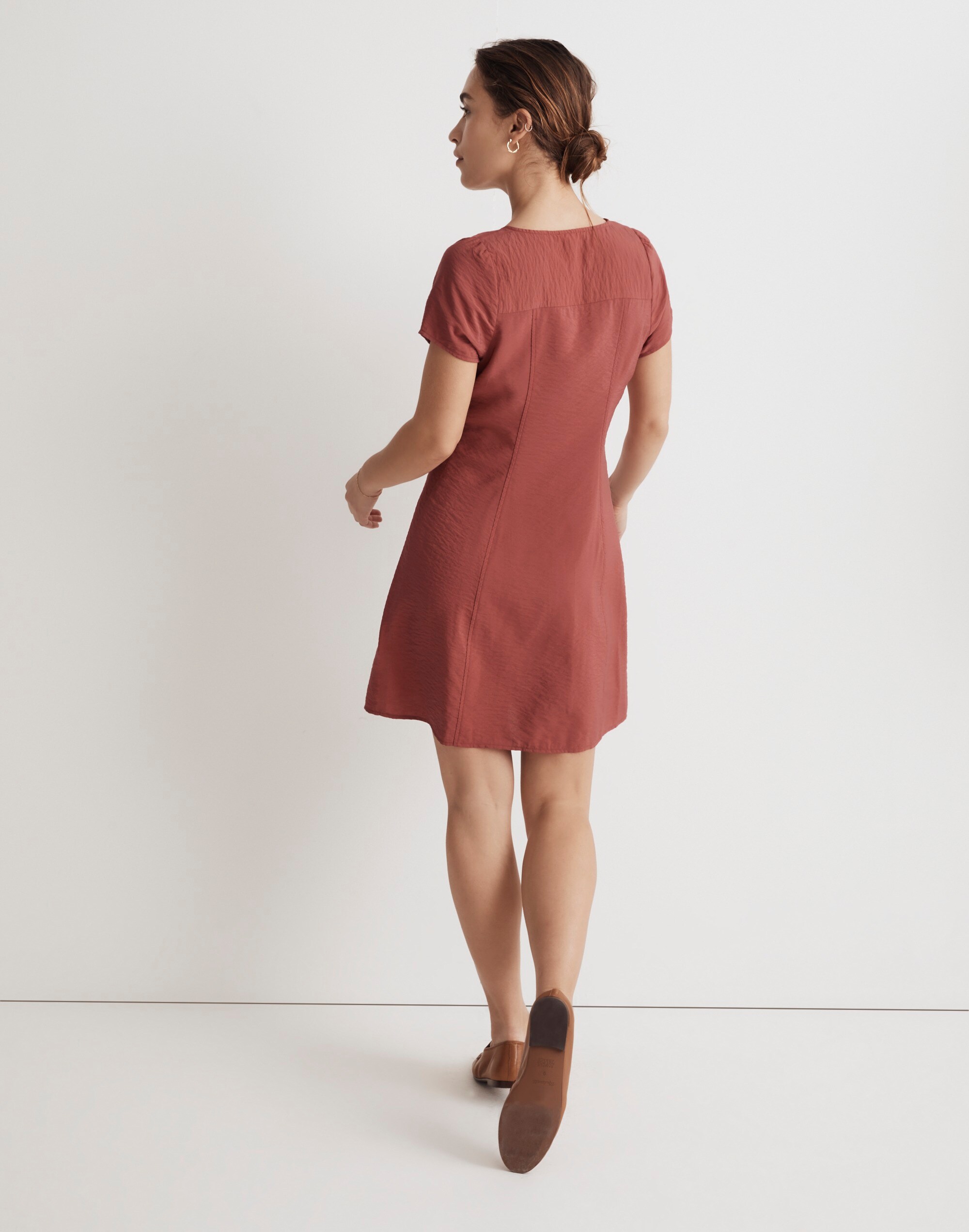 Shirred Button-Front Mini Dress