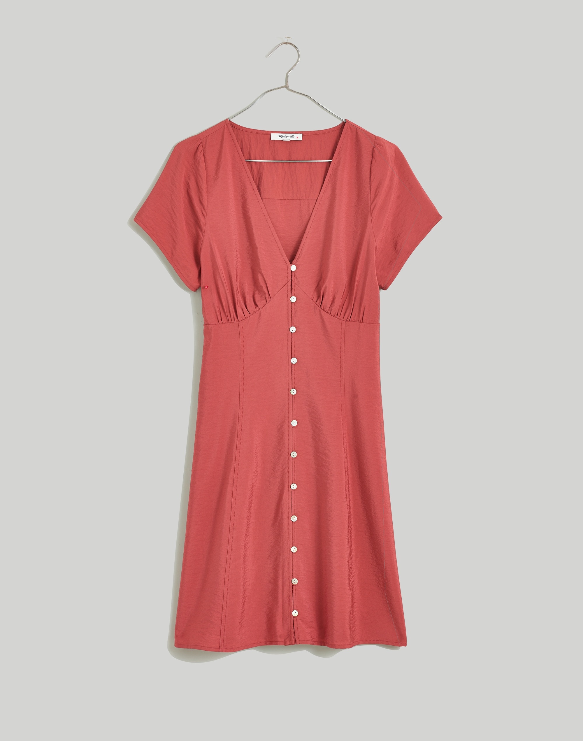 Shirred Button-Front Mini Dress