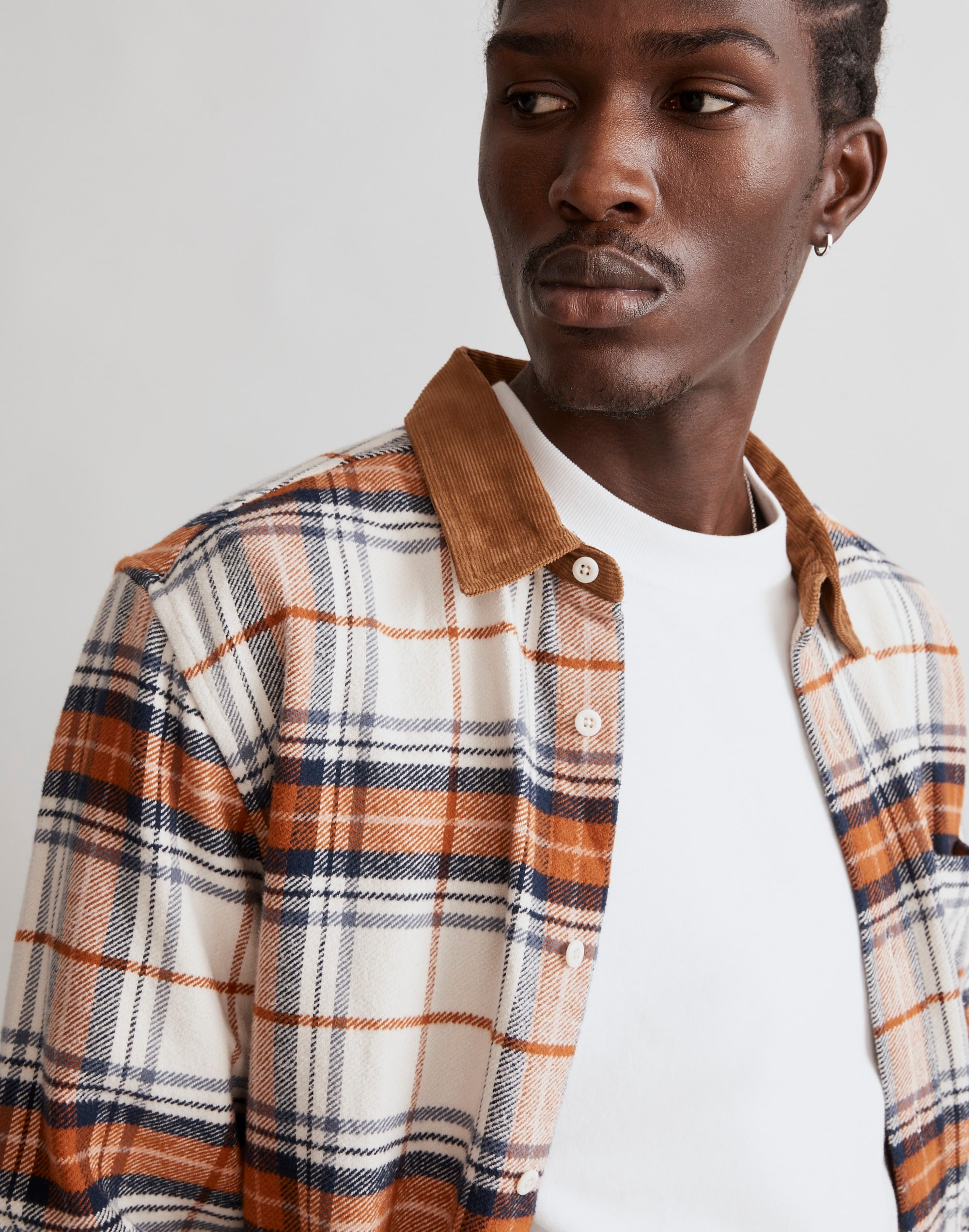 Corduroy-Collar Easy Shirt-Jacket