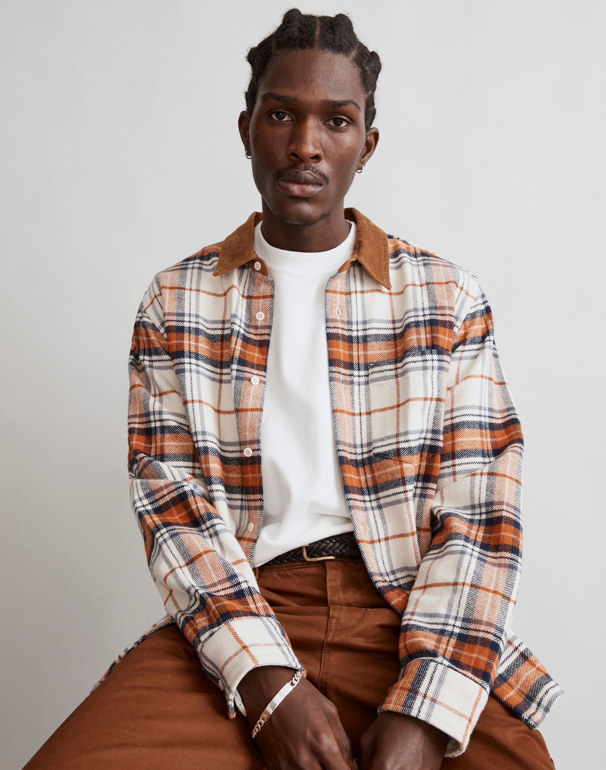 Corduroy-Collar Easy Shirt-Jacket