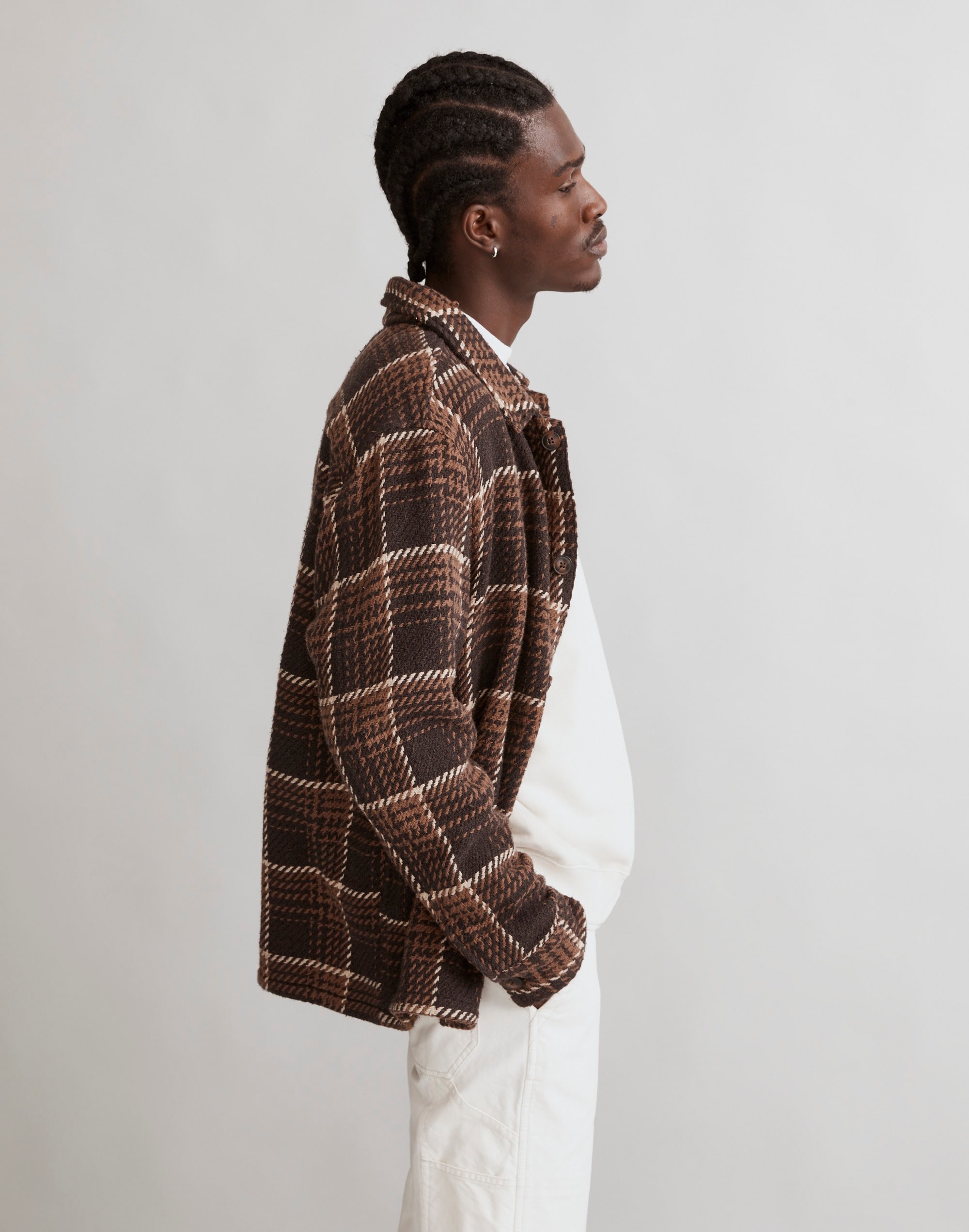 Twill Boxy Shirt-Jacket in Broken Plaid