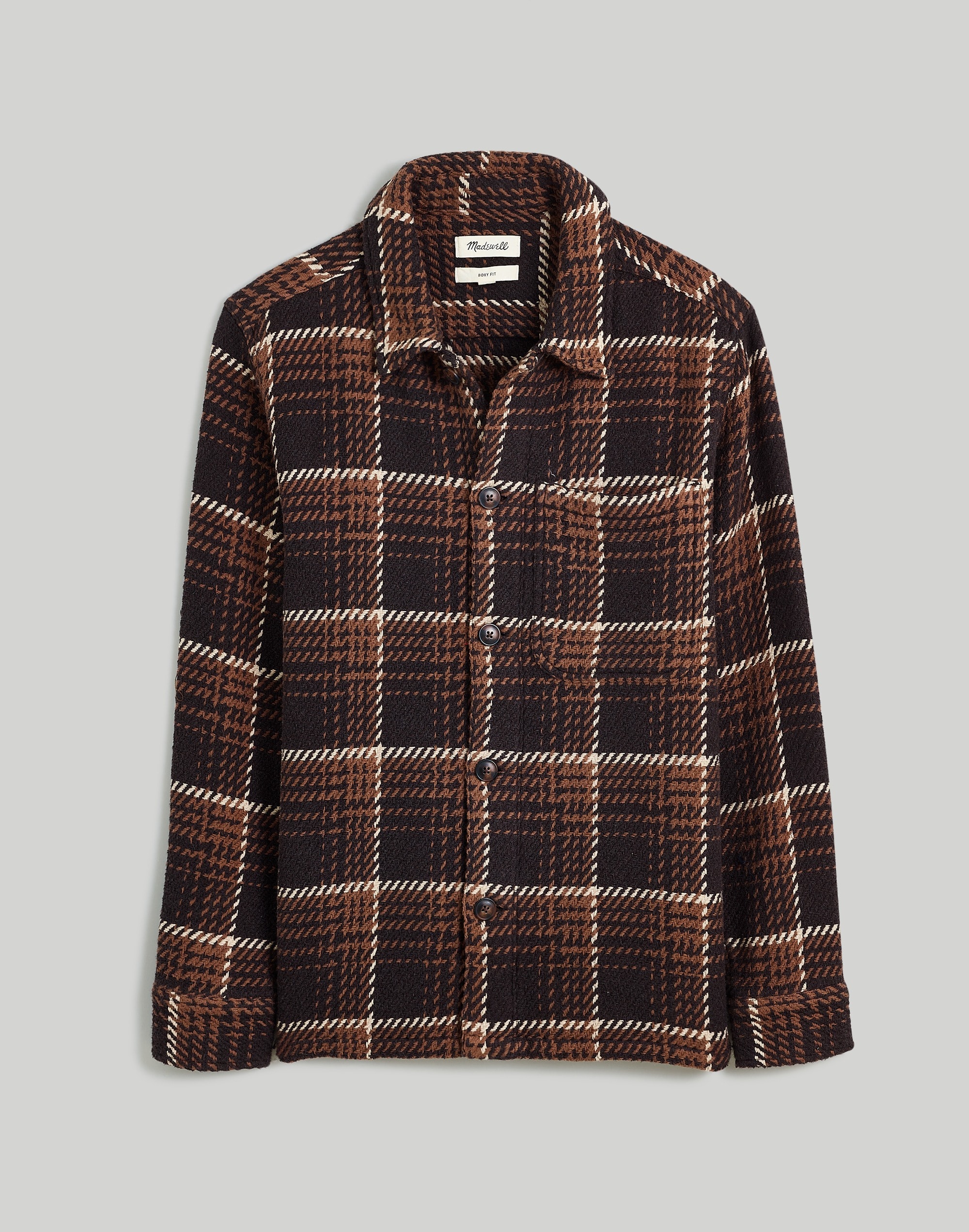Twill Boxy Shirt-Jacket in Broken Plaid
