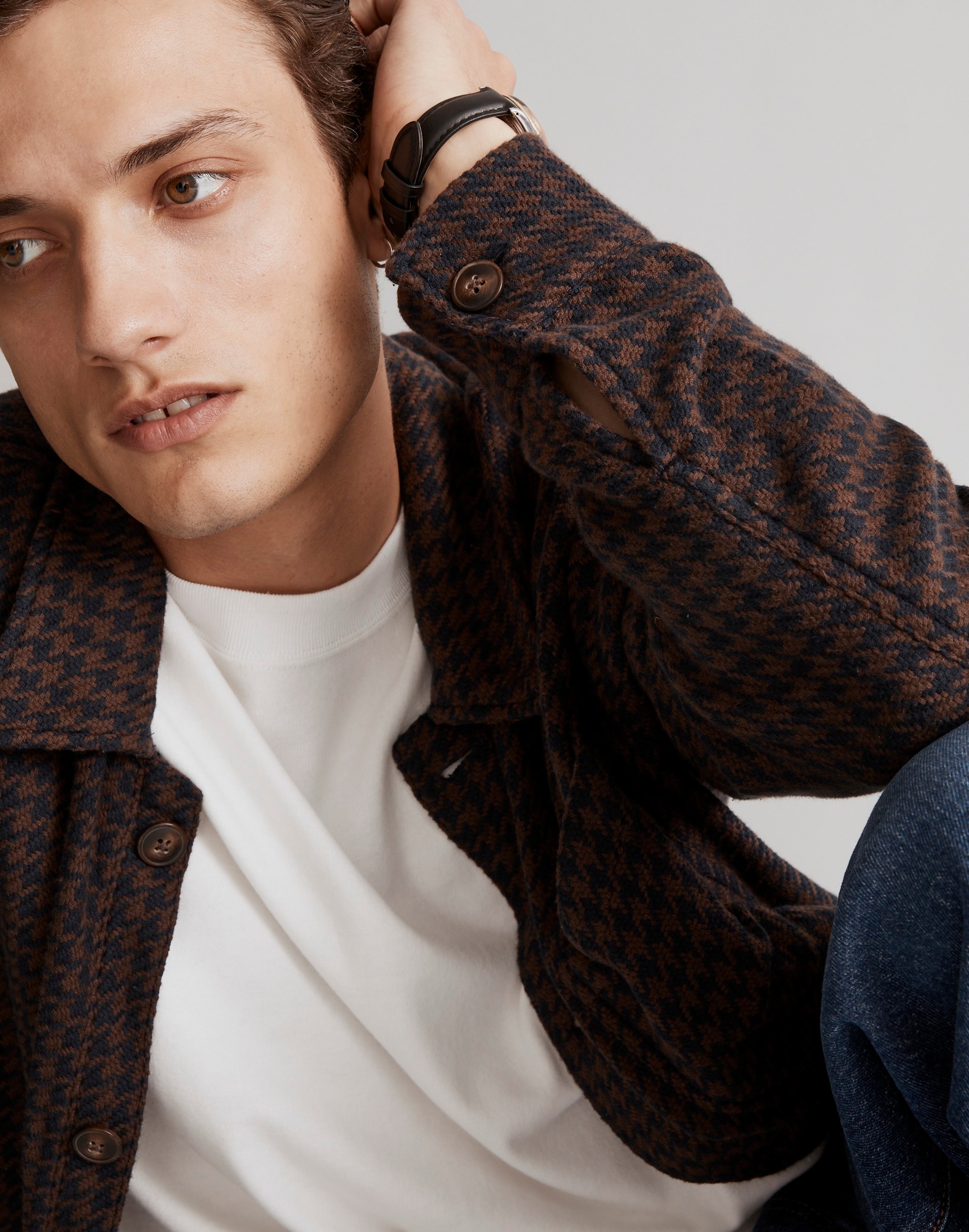 Boxy Shirt-Jacket in Houndstooth