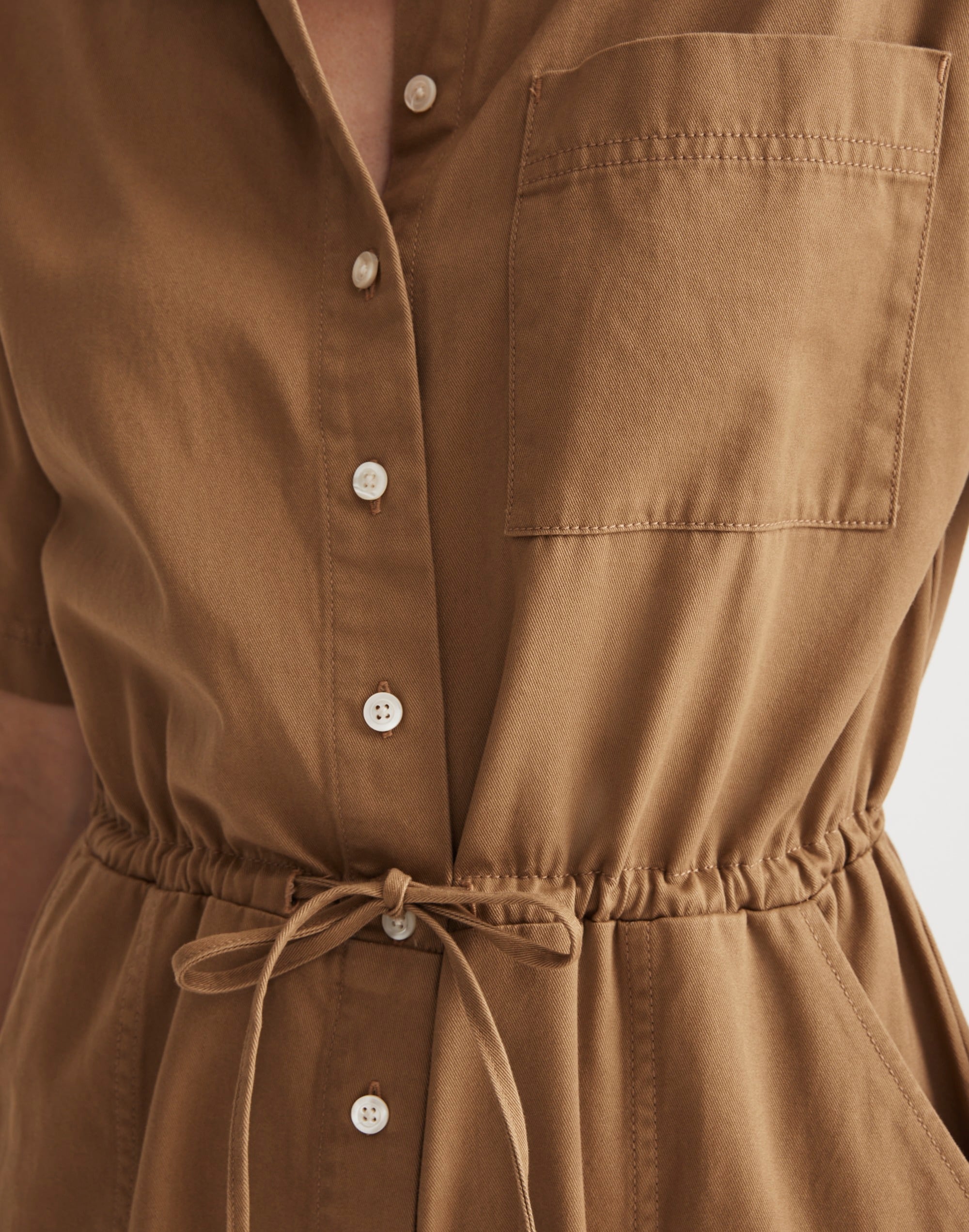 Tie-Waist Short-Sleeve Jumpsuit in (Re)generative Chino