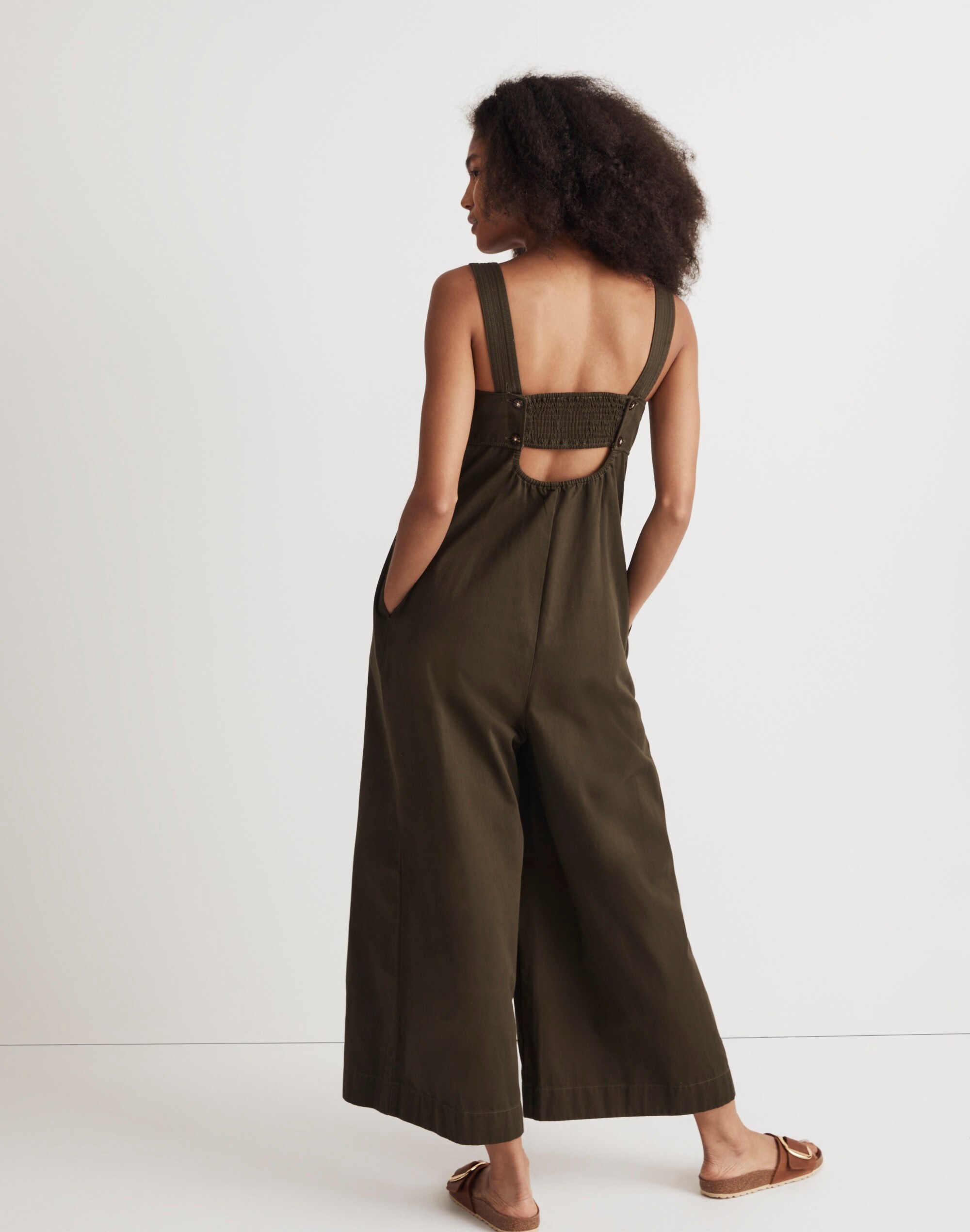 Petite Pleated Wide-Leg Jumpsuit in Chino