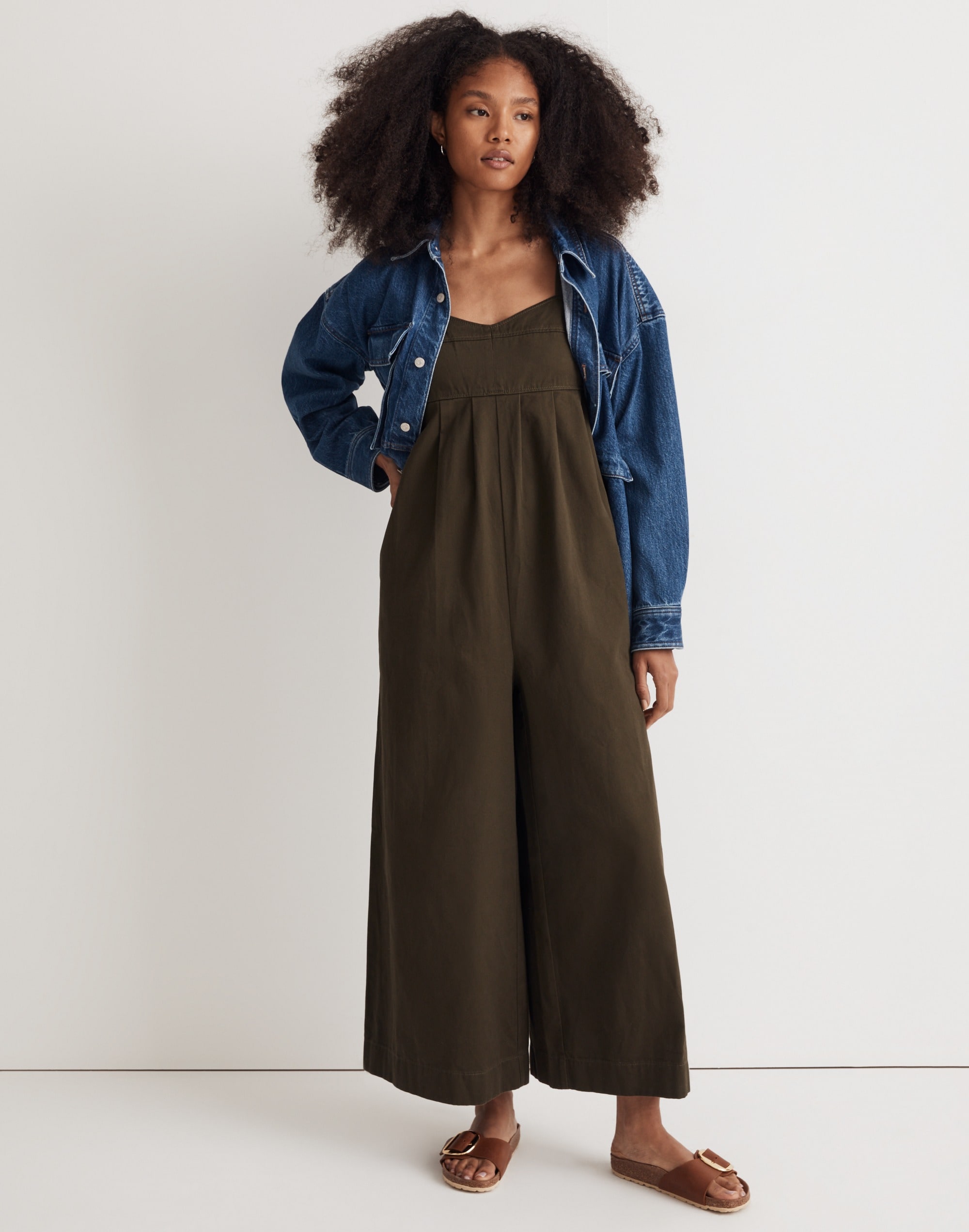 Mw Pleated Wide-leg Jumpsuit In Dried Olive