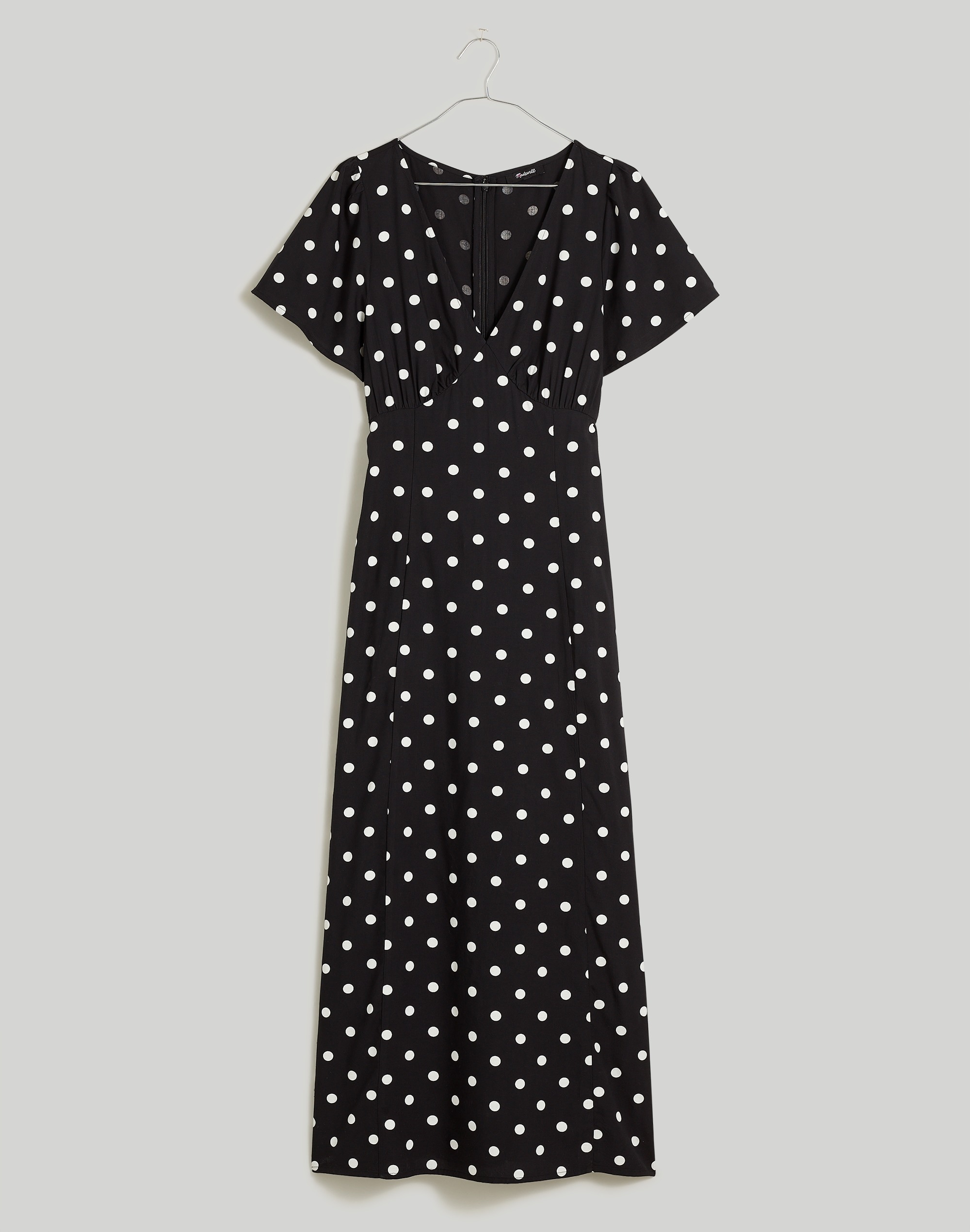 Petite Flutter-Sleeve V-Neck Midi Dress in Polka Dot