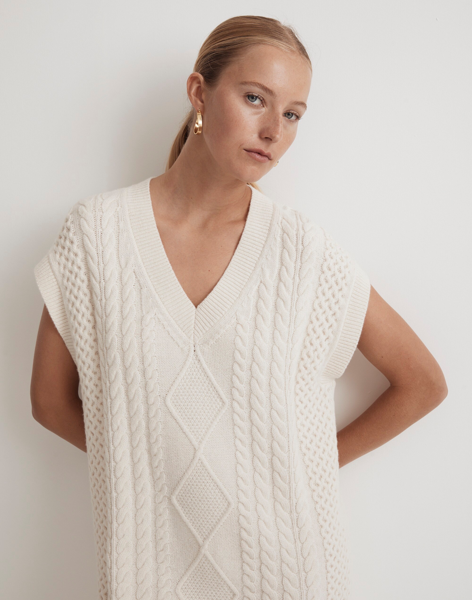 Cable-Knit Oversized Mini Sweater Dress