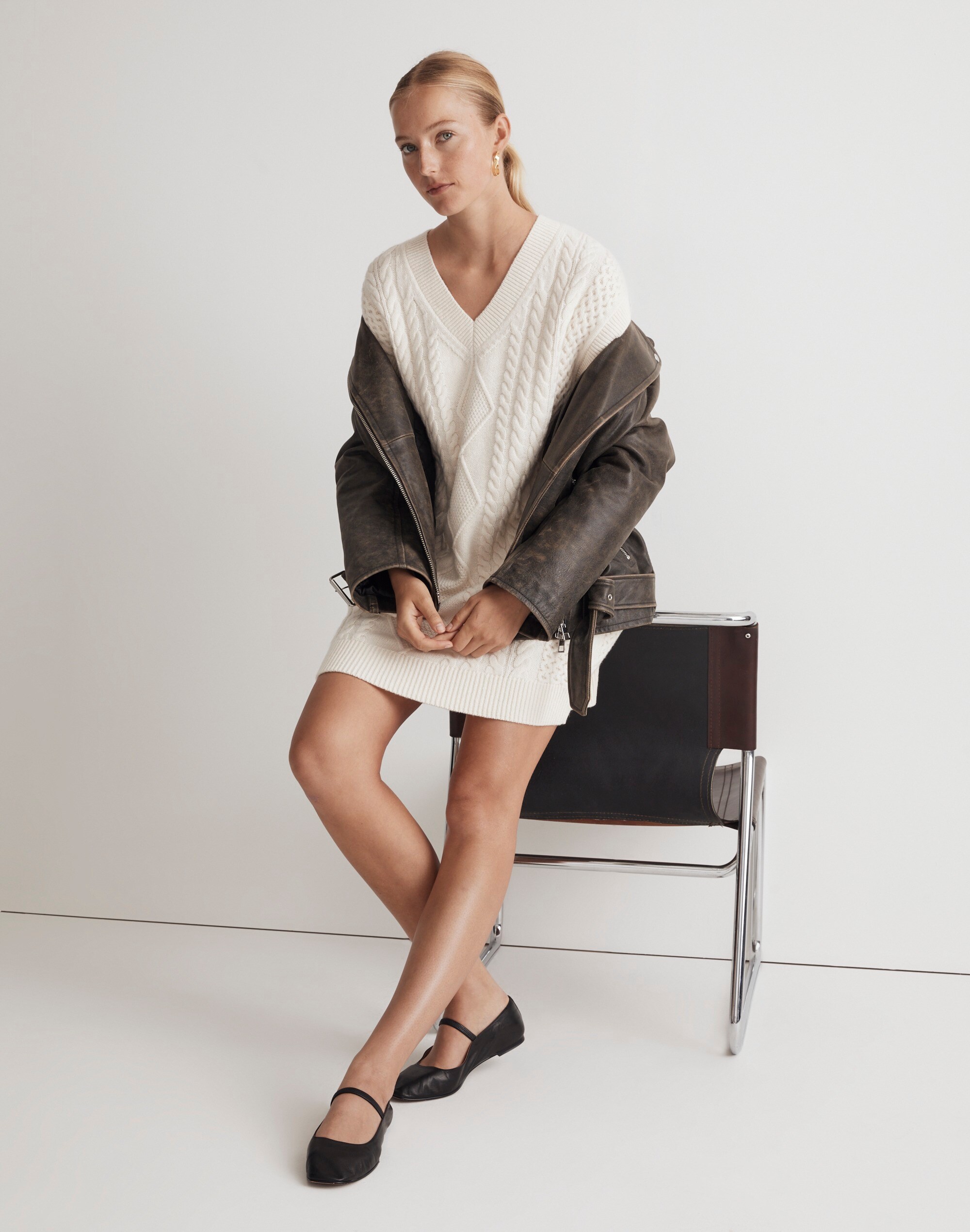 Cable-Knit Oversized Mini Sweater Dress