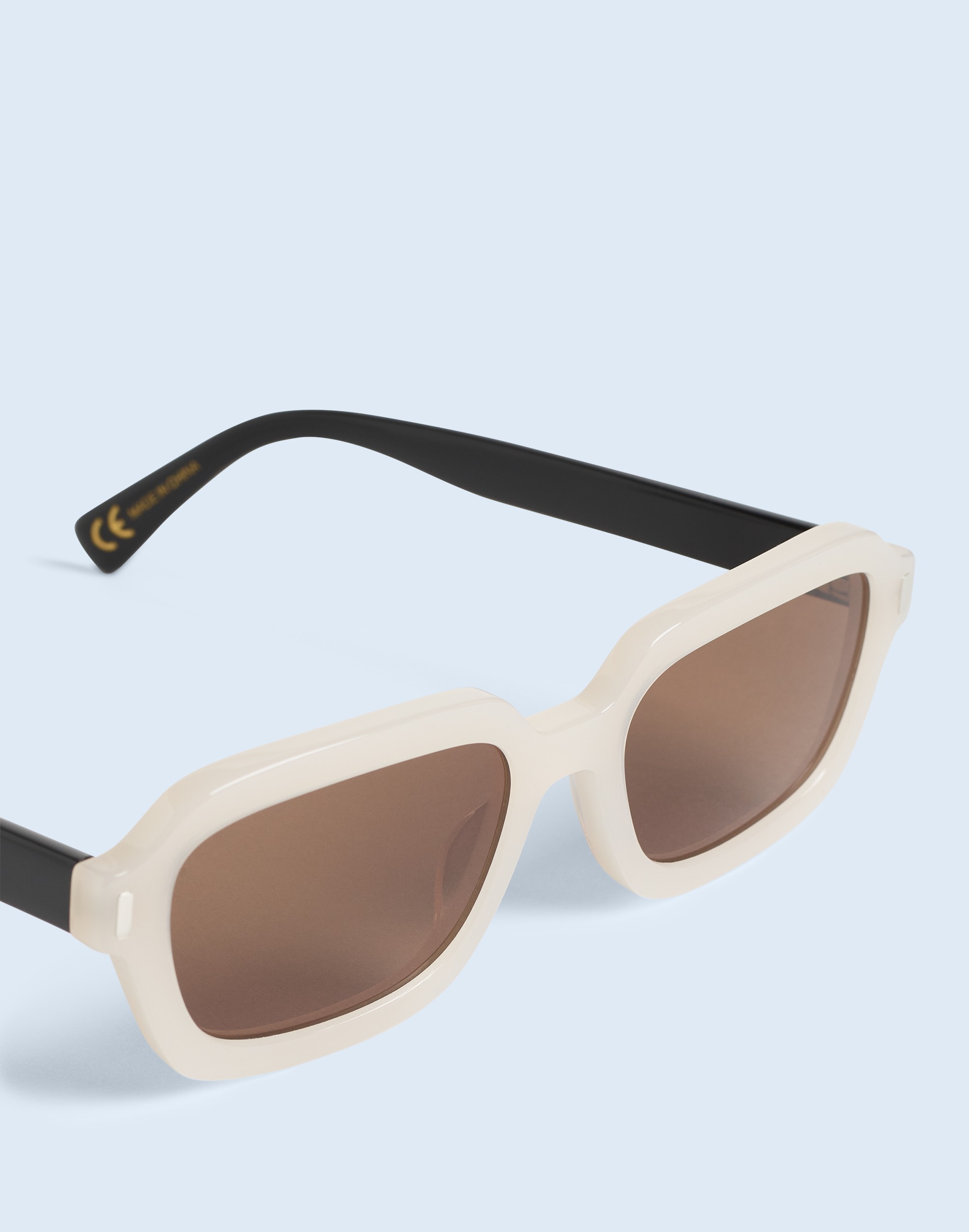 Shop Mw Rounded Rectangle Acetate Sunglasses In Milky Cloud Cream Black