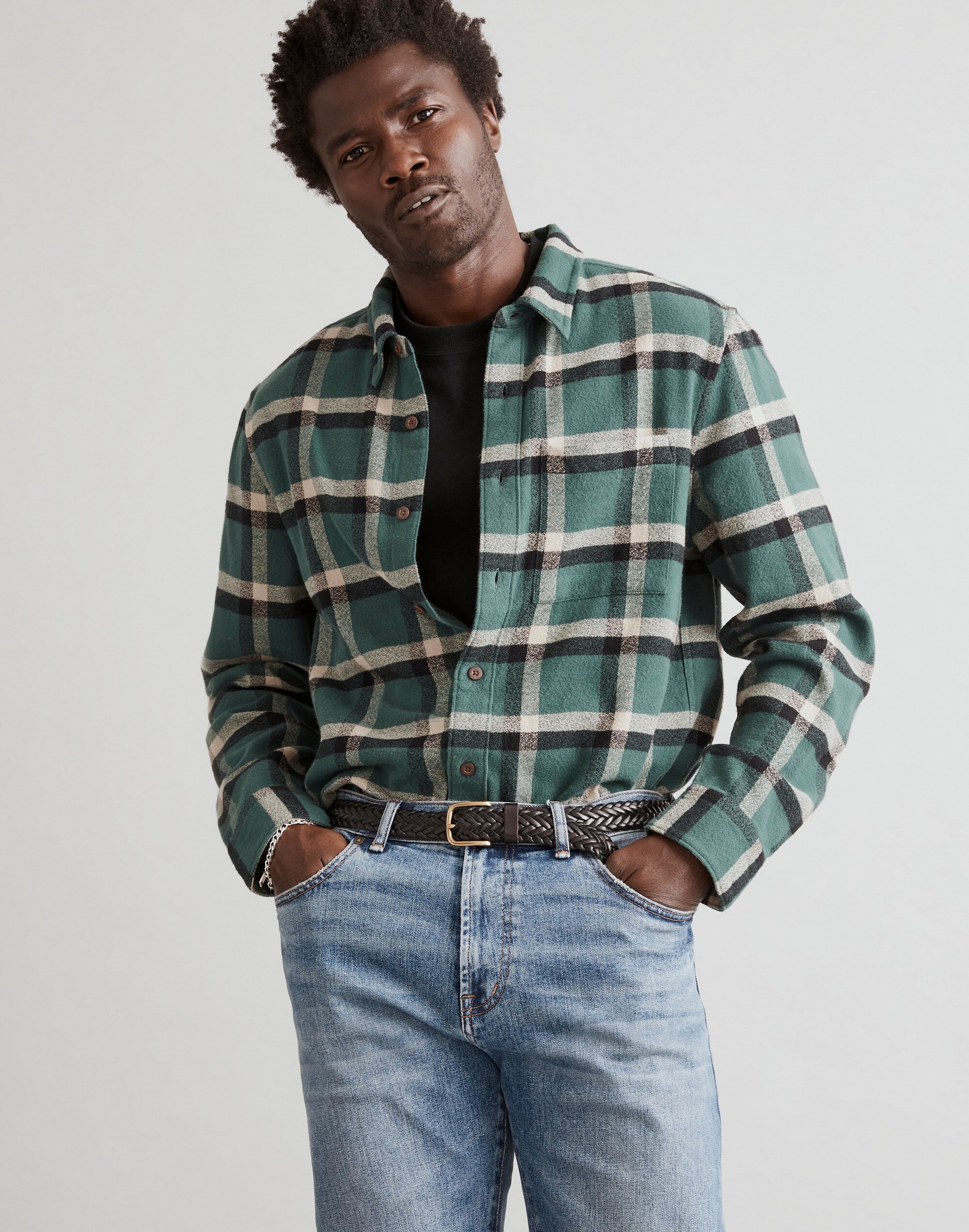 Heathered Easy Long-Sleeve Shirt in Plaid