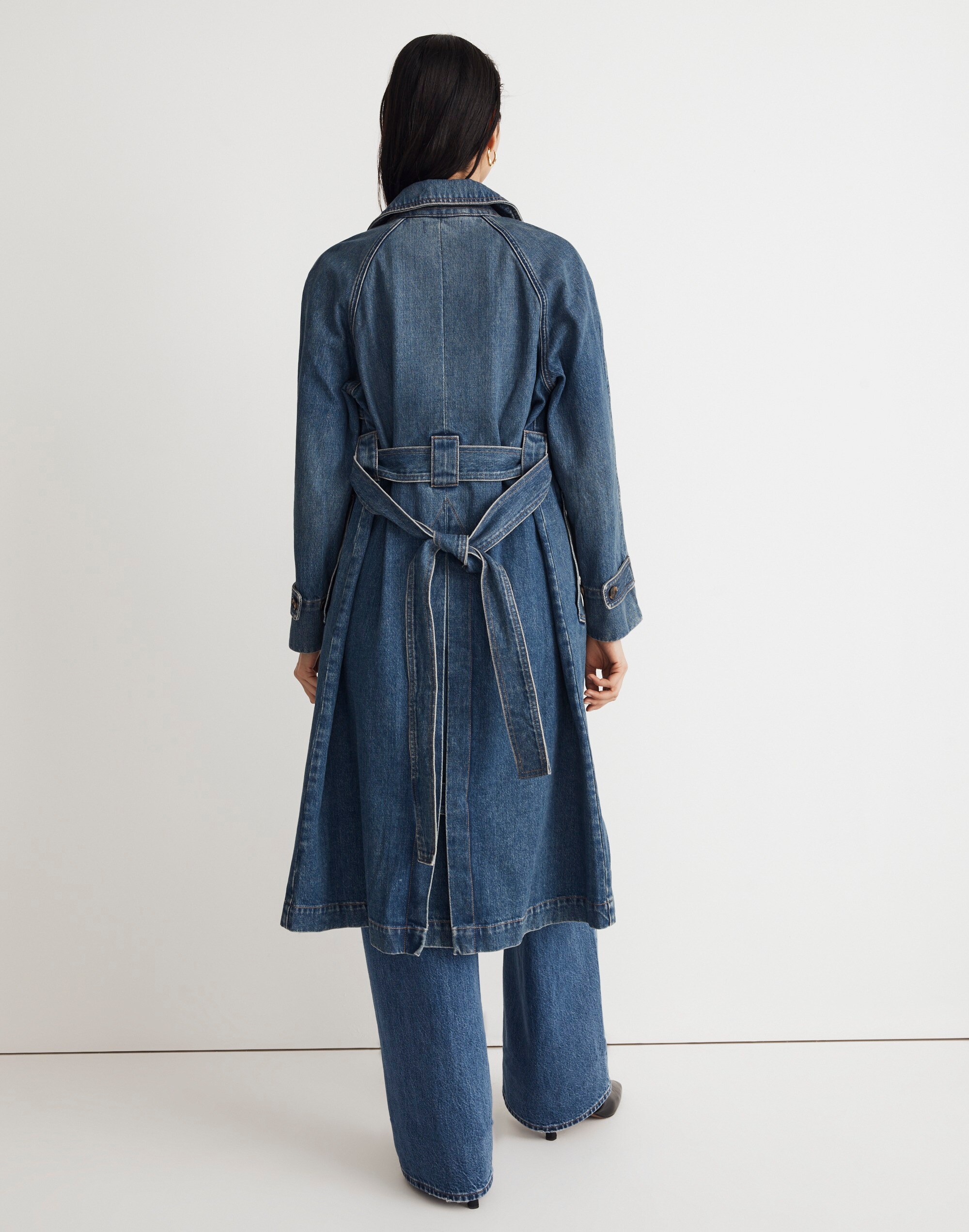 Oversized Denim Trench Coat in Rensberry Wash