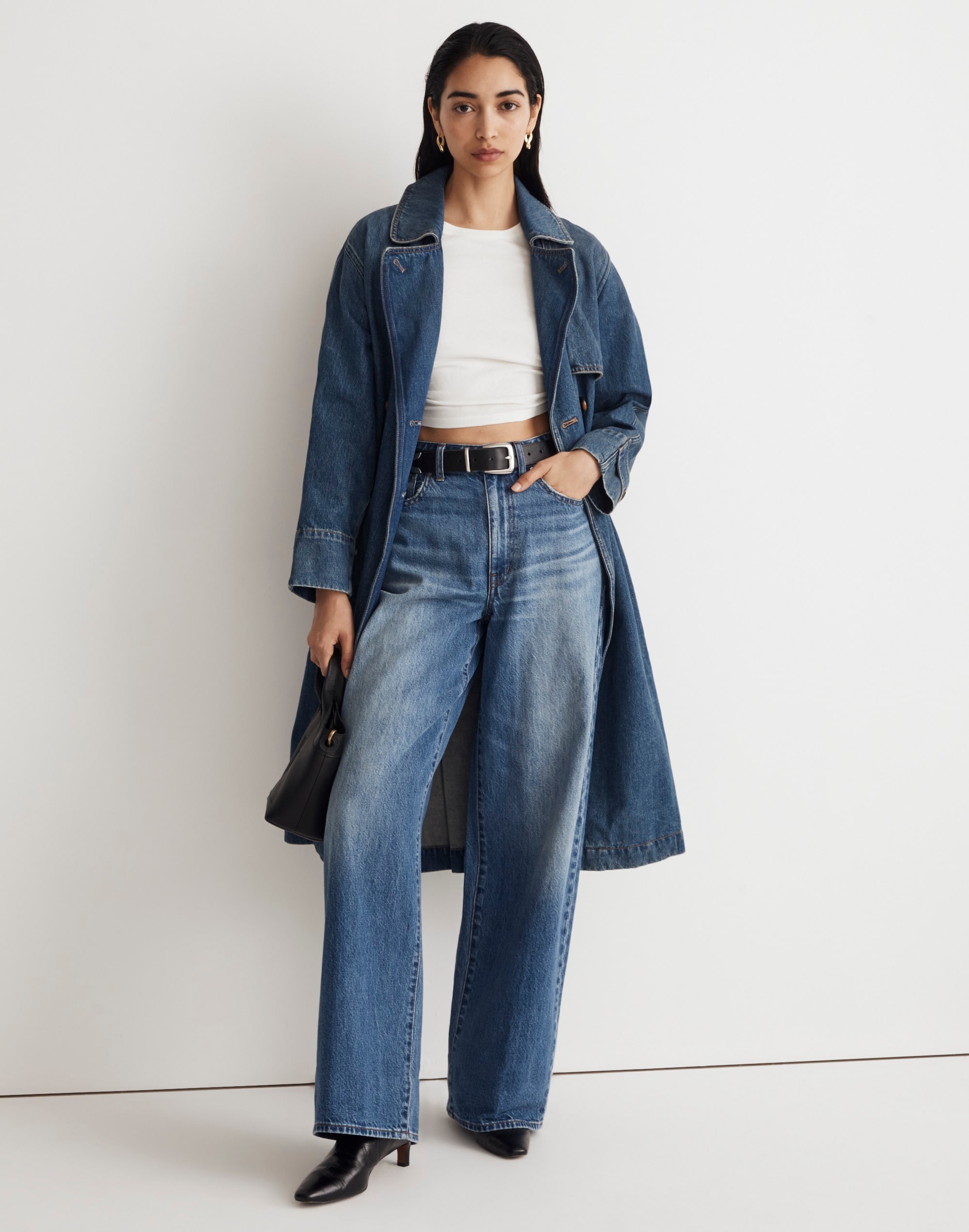 Oversized Denim Trench Coat in Rensberry Wash