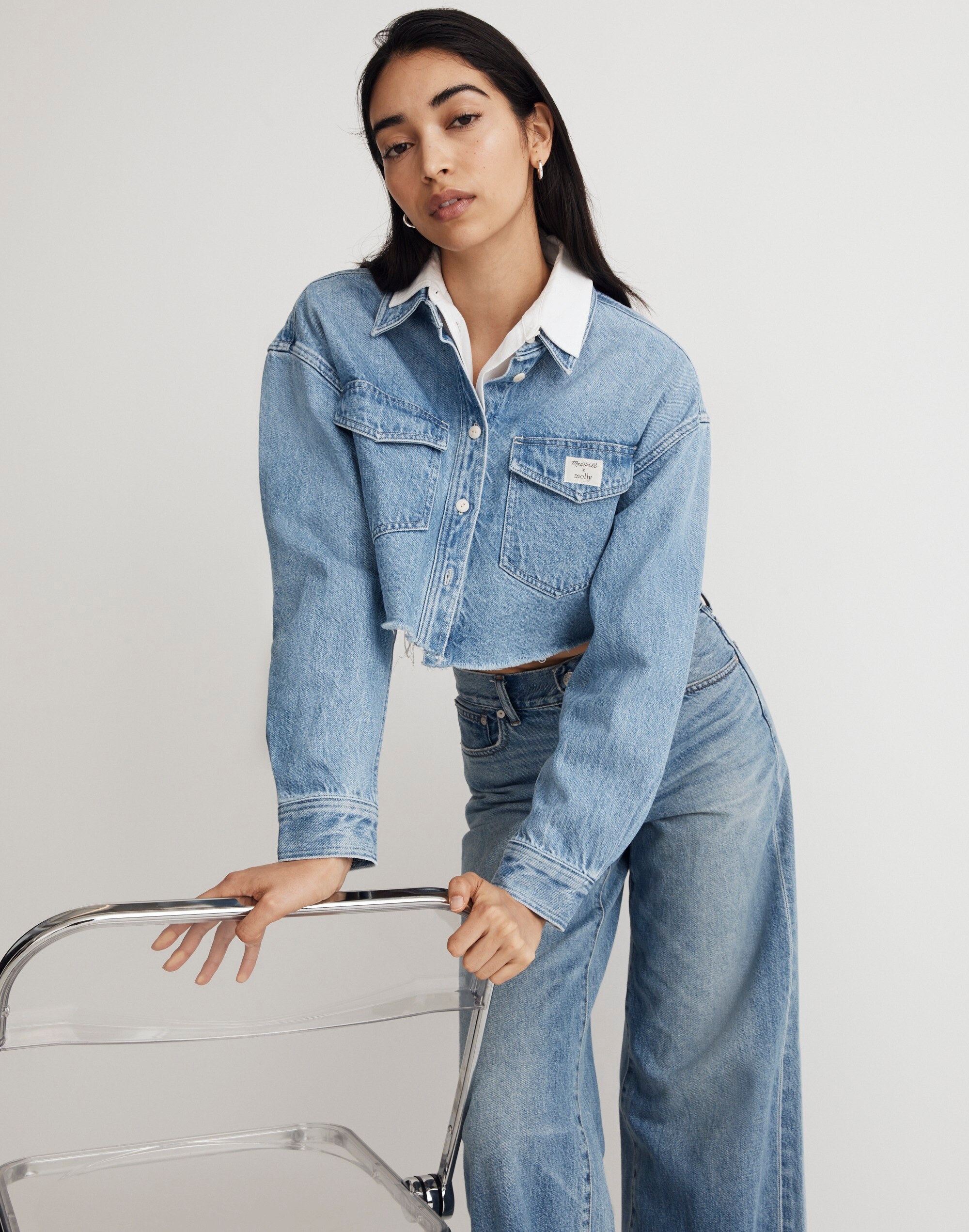Madewell x Molly Dickson Denim Oversized Crop Shirt Alternate Image 4