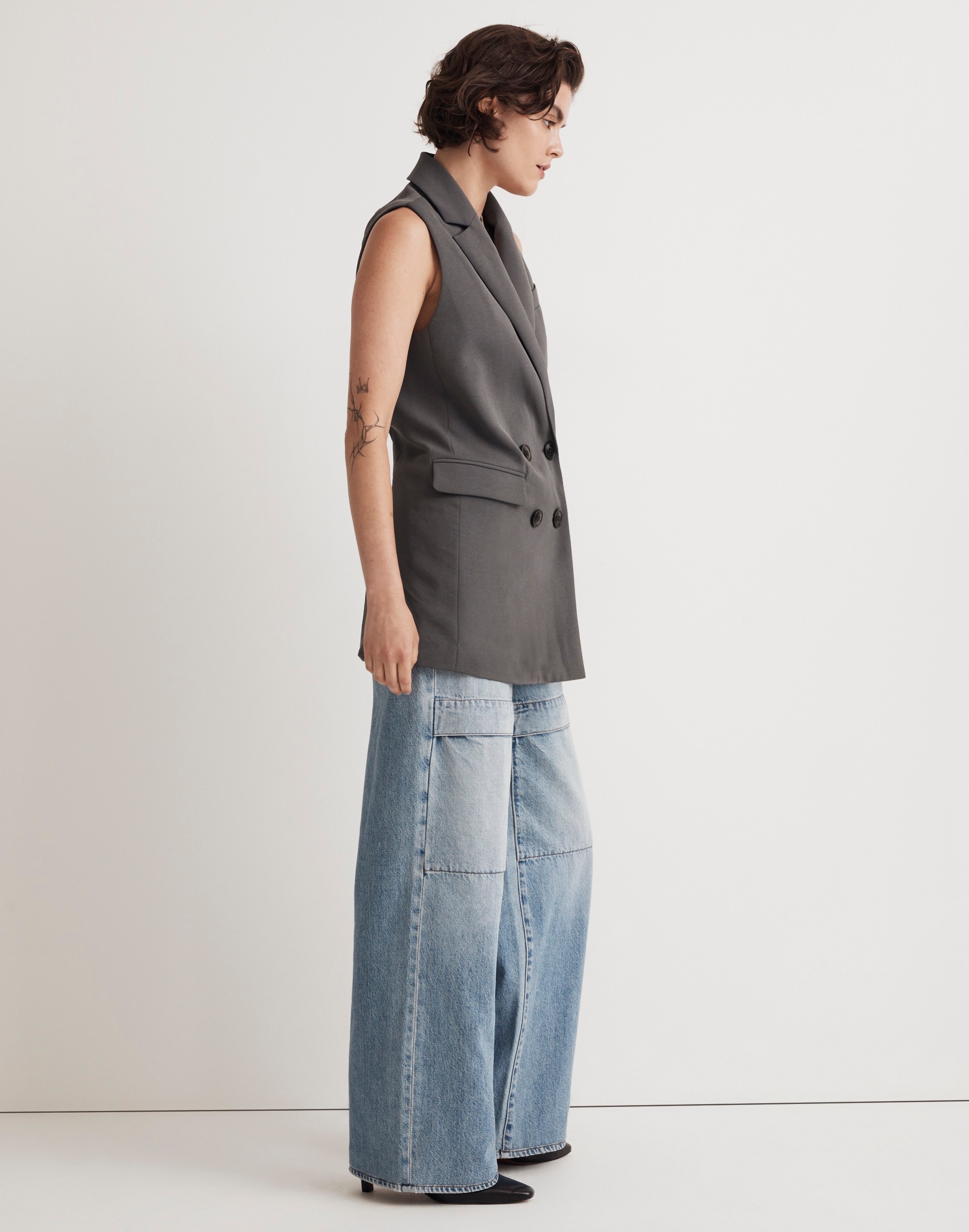 Double-Breasted Oversized Vest Top in Easygoing Crepe