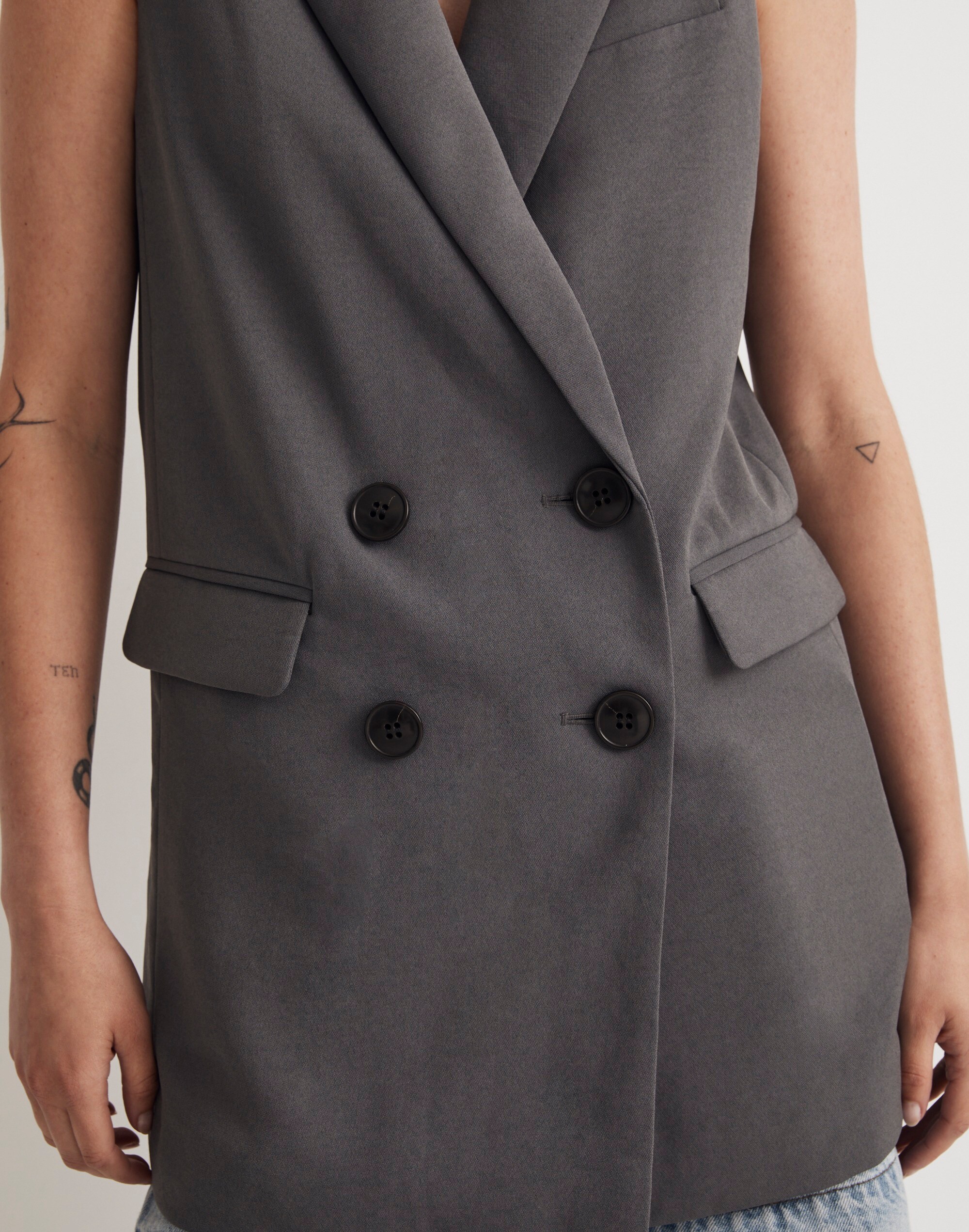 Double-Breasted Oversized Vest Top in Easygoing Crepe