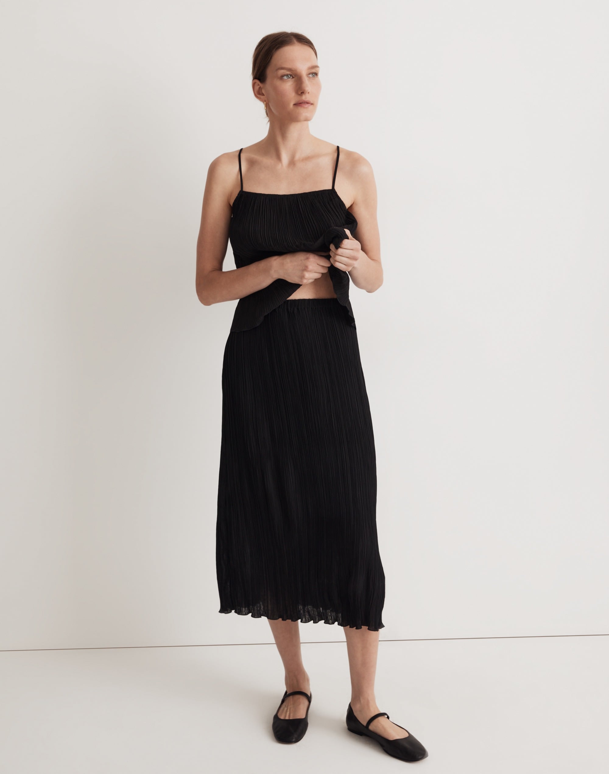 Pliss&eacute; Midi Slip Skirt