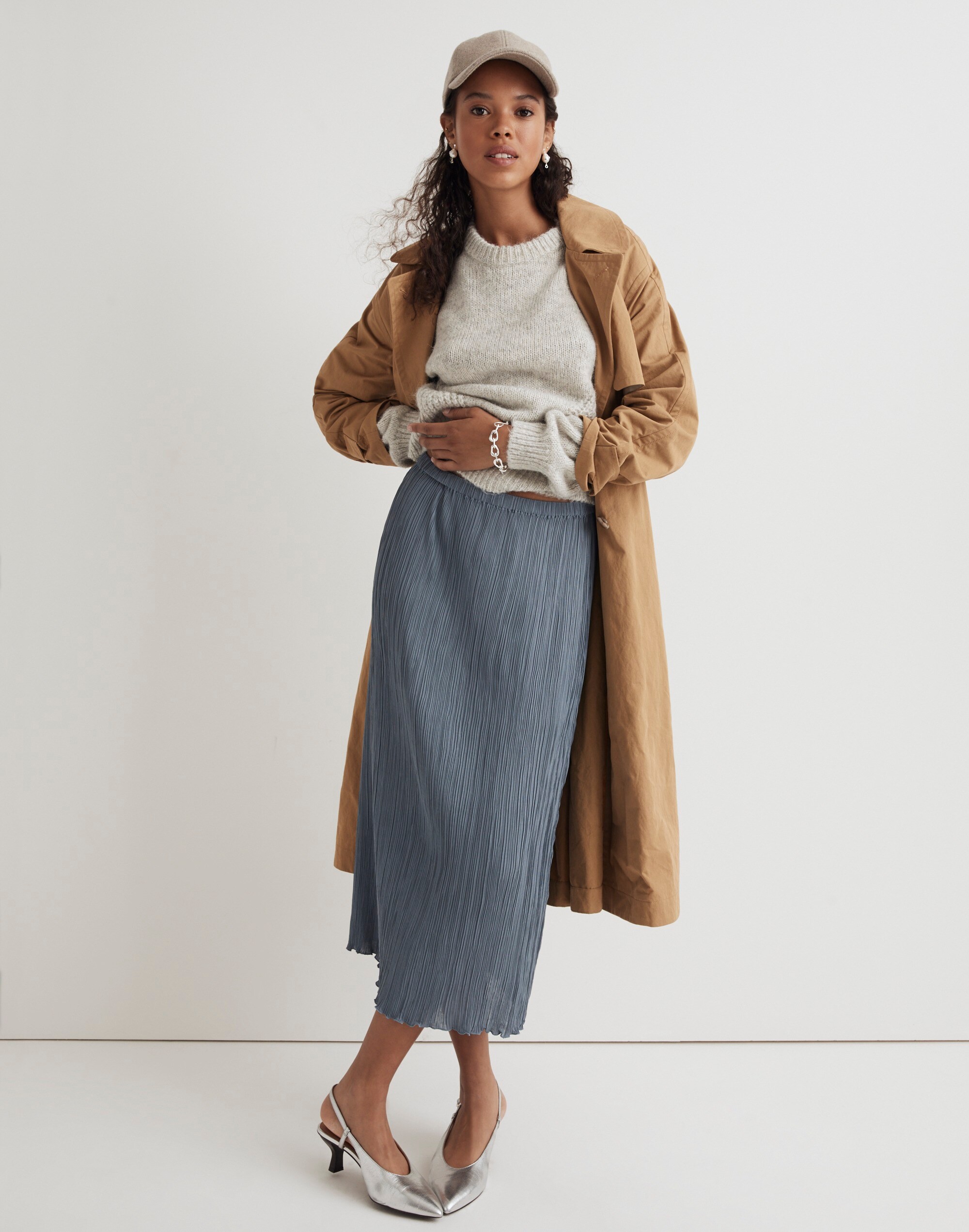 Pliss&eacute; Midi Slip Skirt in teapot blue image 2