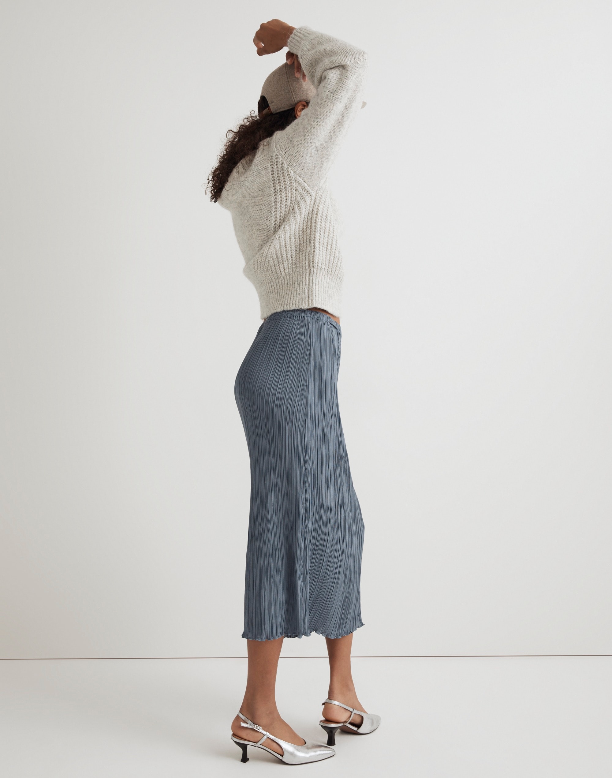 Pliss&eacute; Midi Slip Skirt