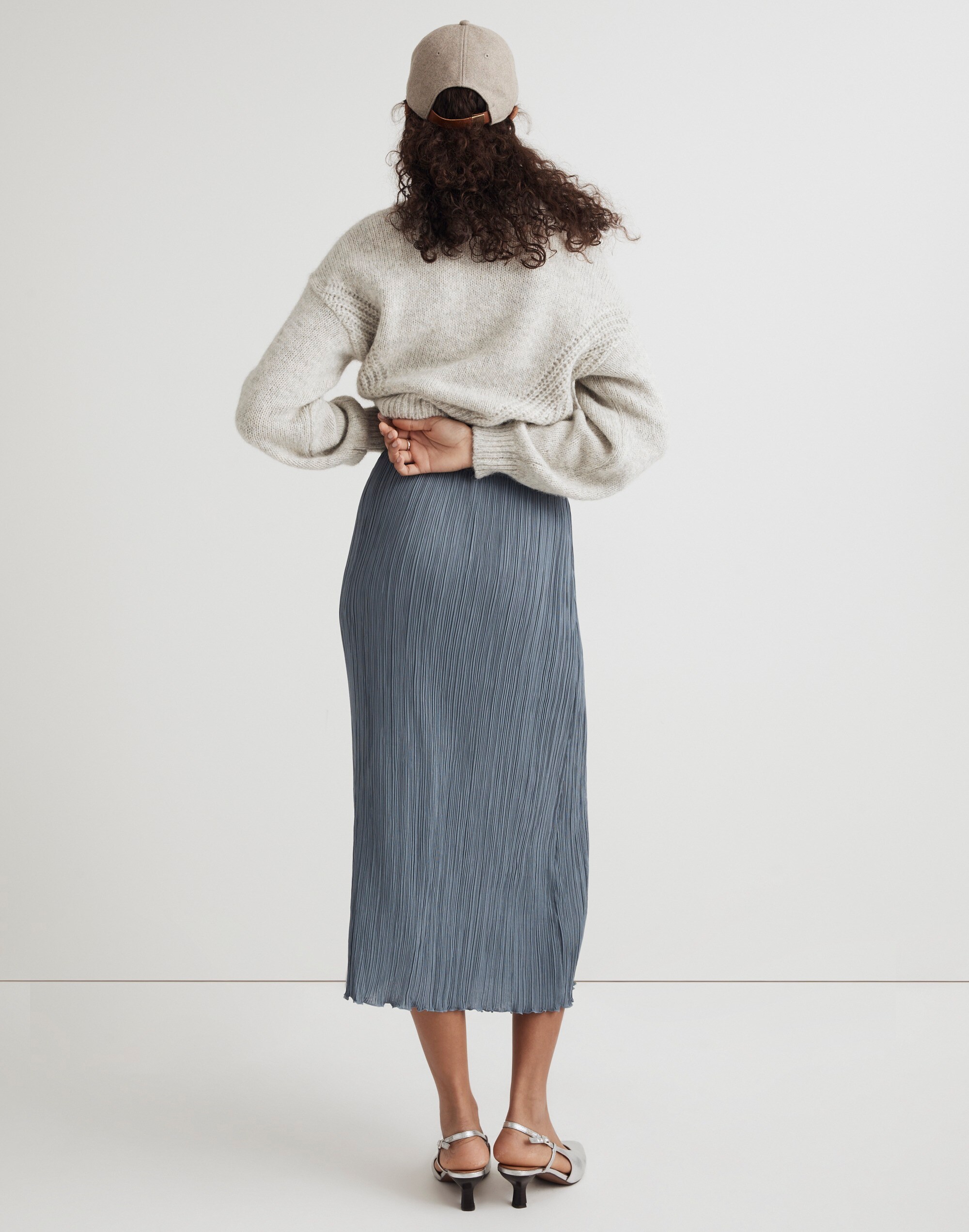 Pliss&eacute; Midi Slip Skirt in teapot blue image 4