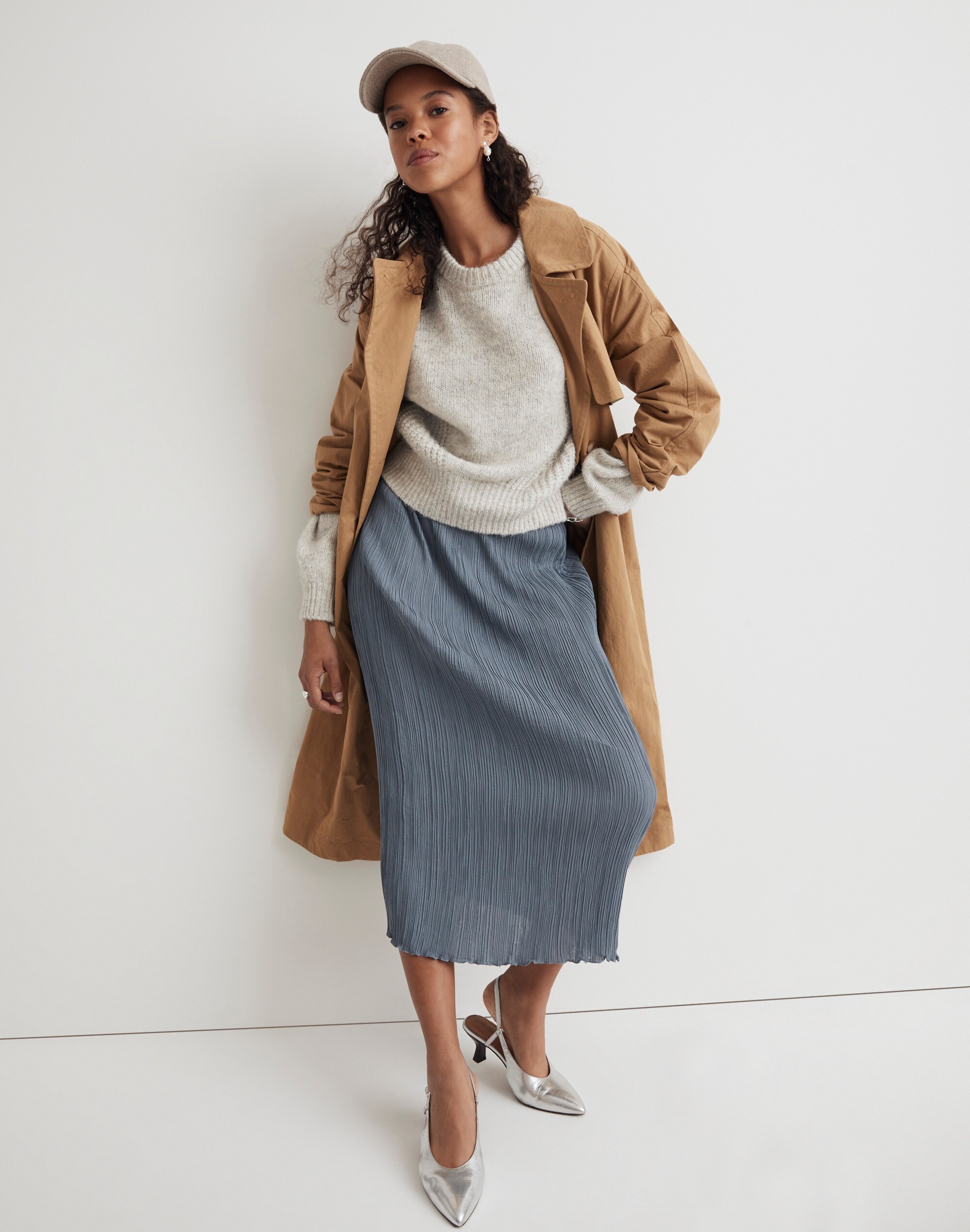Pliss&eacute; Midi Slip Skirt