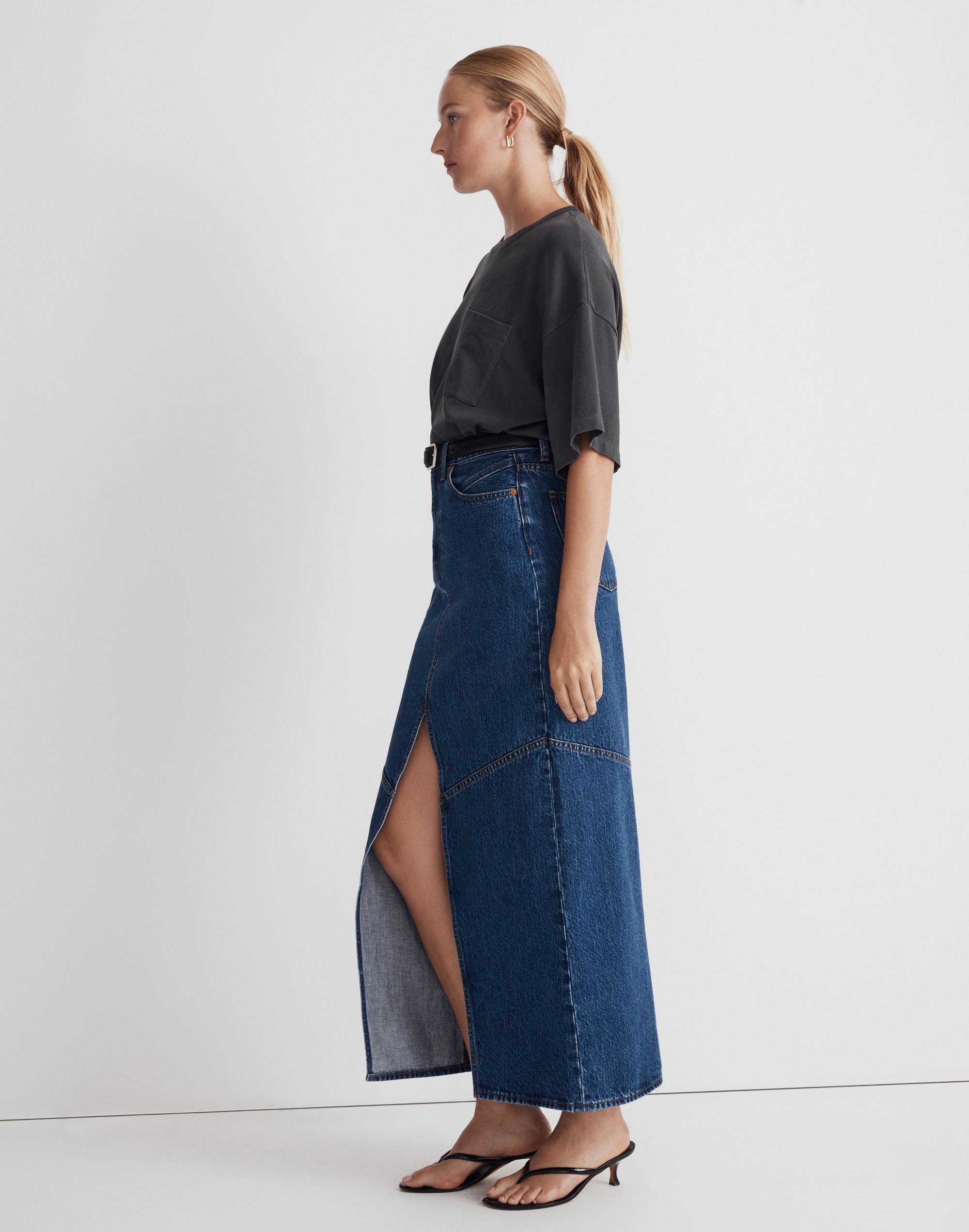 Denim Mid-Rise Maxi Skirt in Pineland Wash