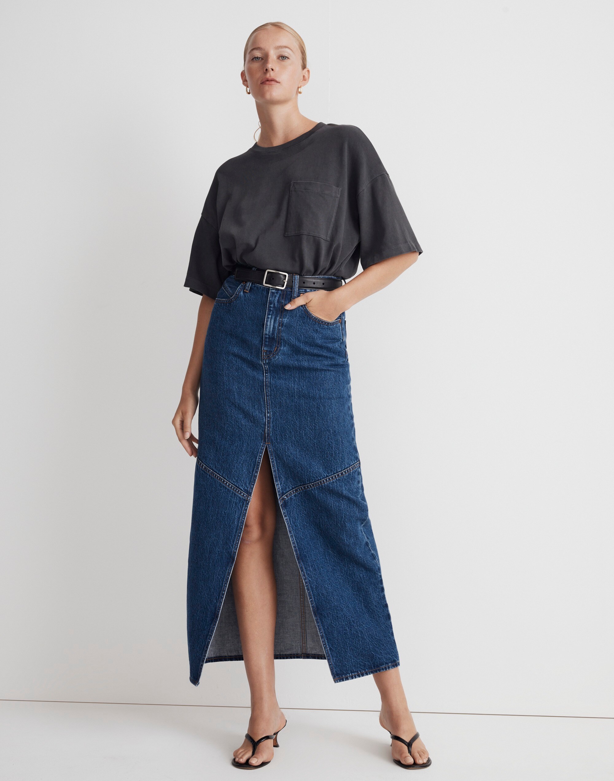 Denim Mid-Rise Maxi Skirt in Pineland Wash
