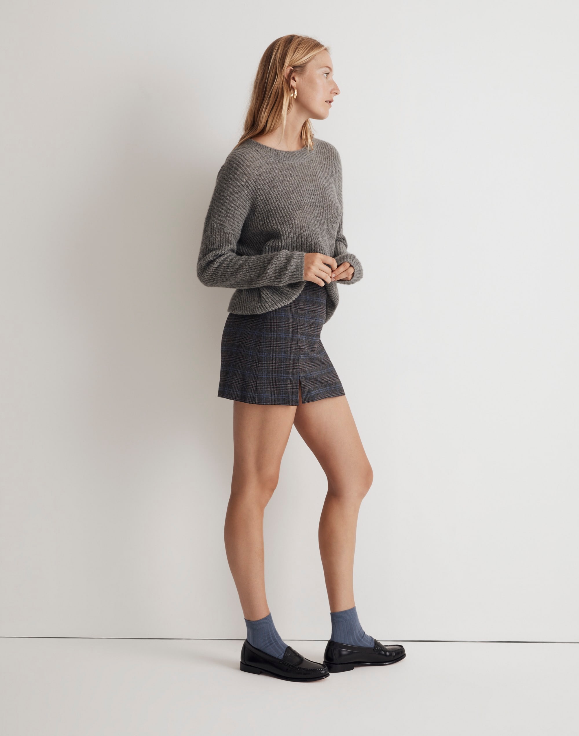 Wool-Blend Mini Skirt Plaid