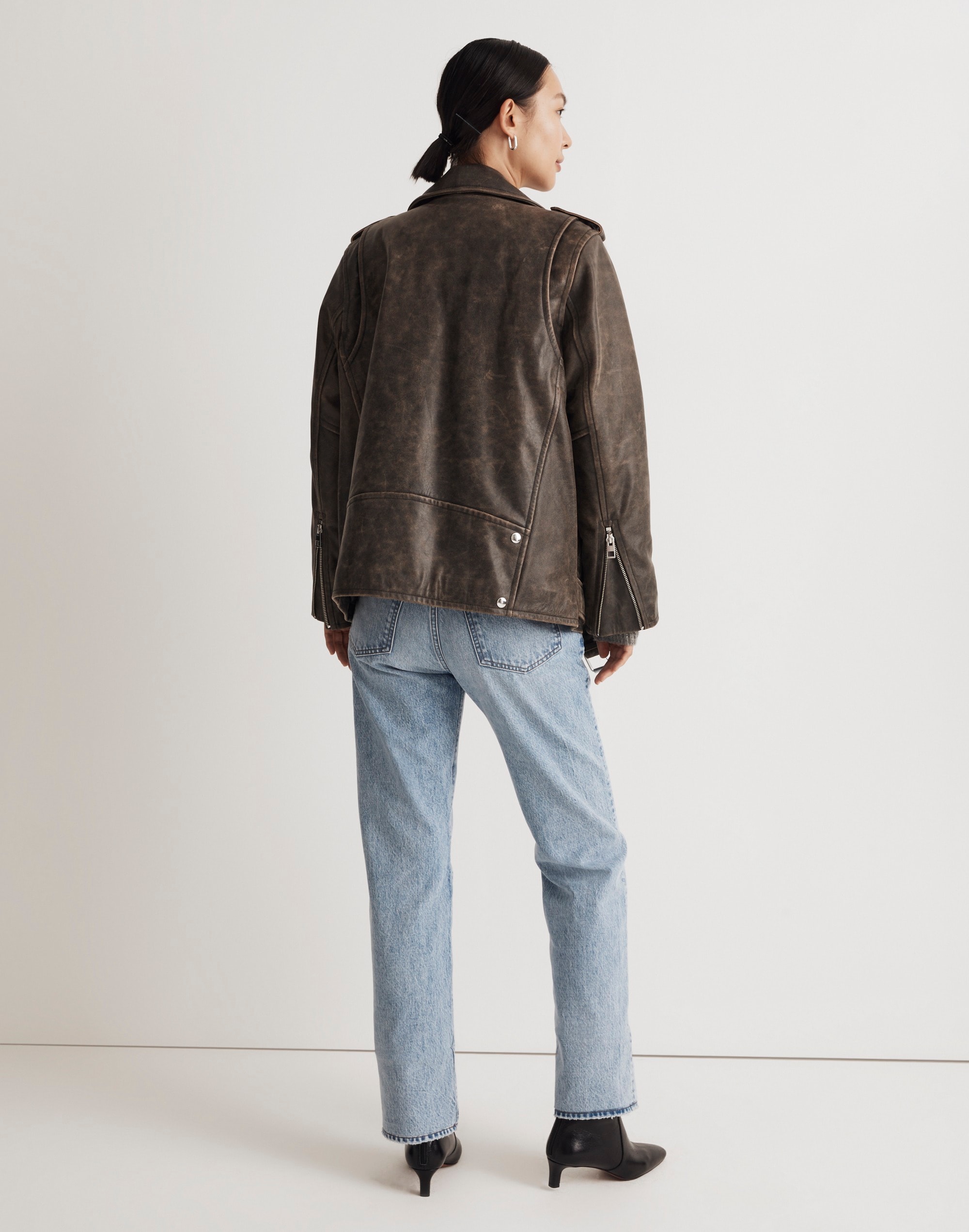 Distressed Leather Oversized Motorcycle Jacket