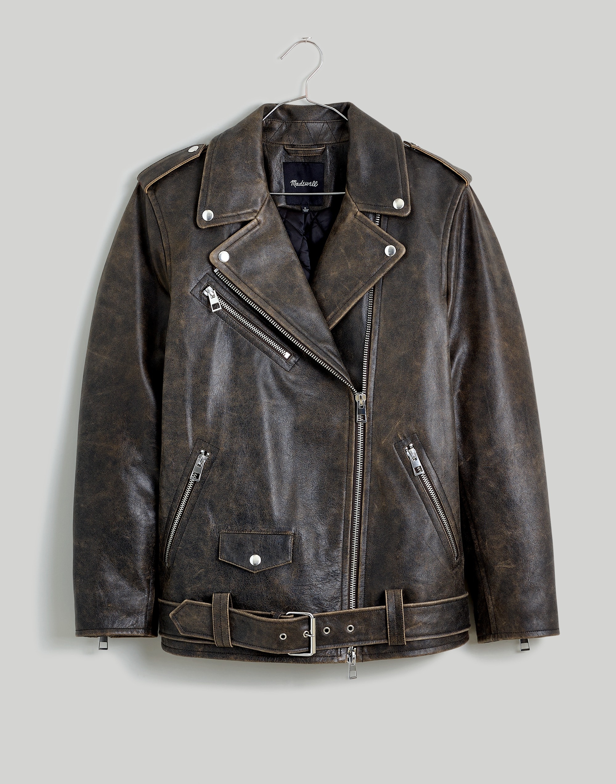 Distressed Leather Oversized Motorcycle Jacket