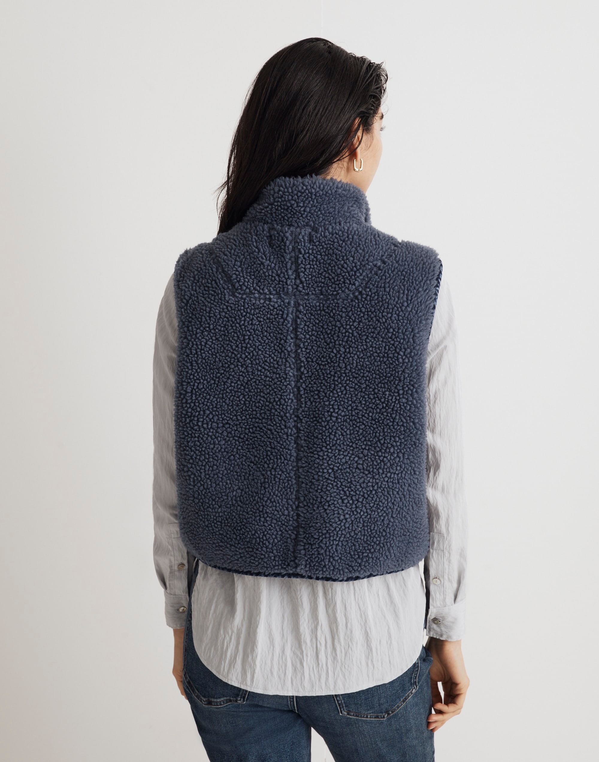Shearling Denim-Pocket Pullover Vest