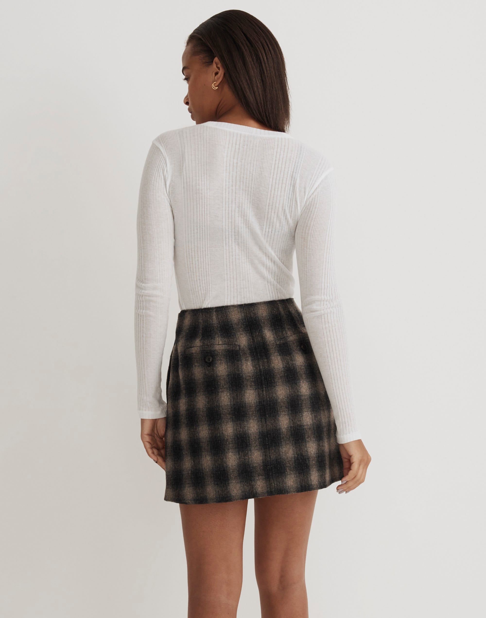 Buckle-Belt Wrap Mini Skirt in Plaid