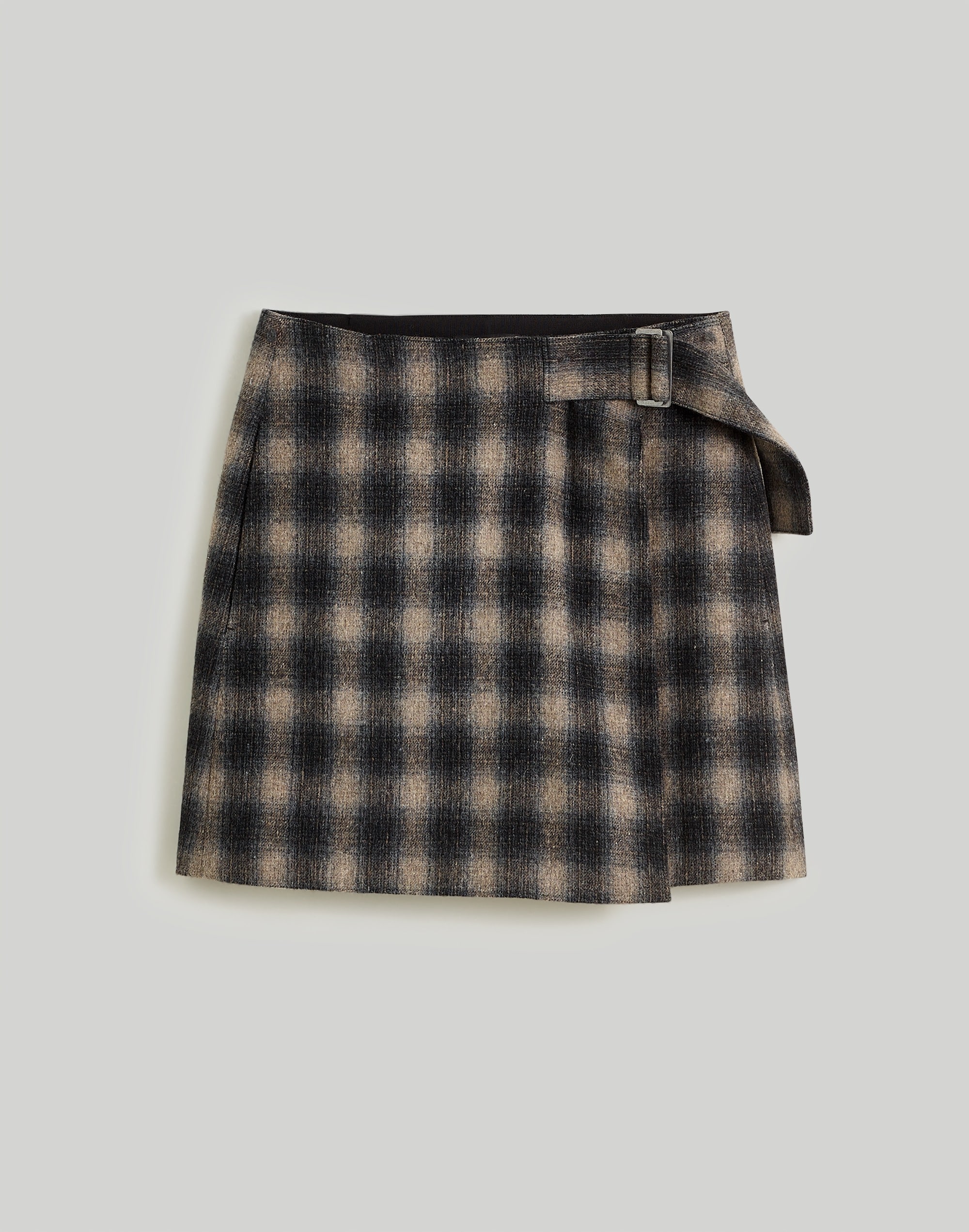 Buckle-Belt Wrap Mini Skirt in Plaid
