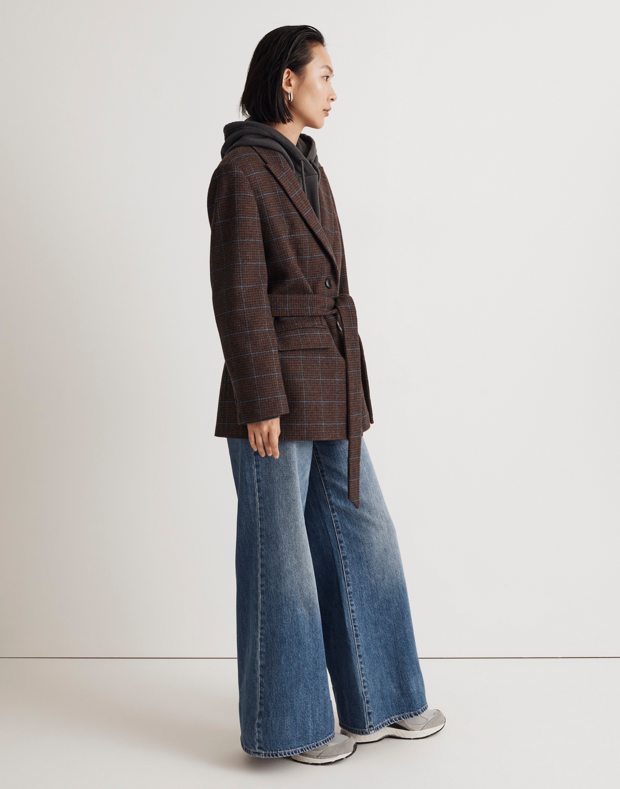 The Bedford Oversized Belted Blazer in Plaid Wool Blend