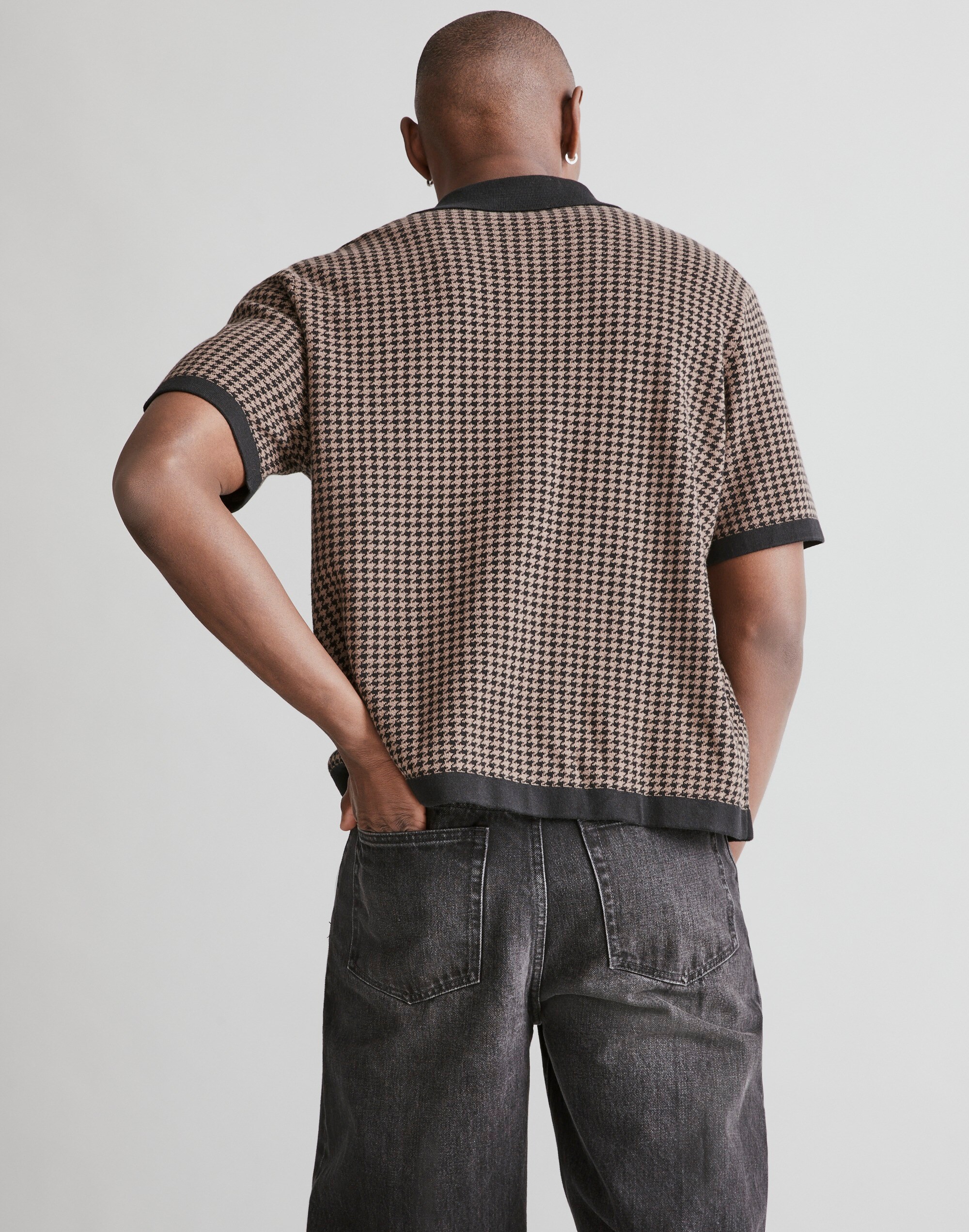 Button-Up Short-Sleeve Sweater Polo