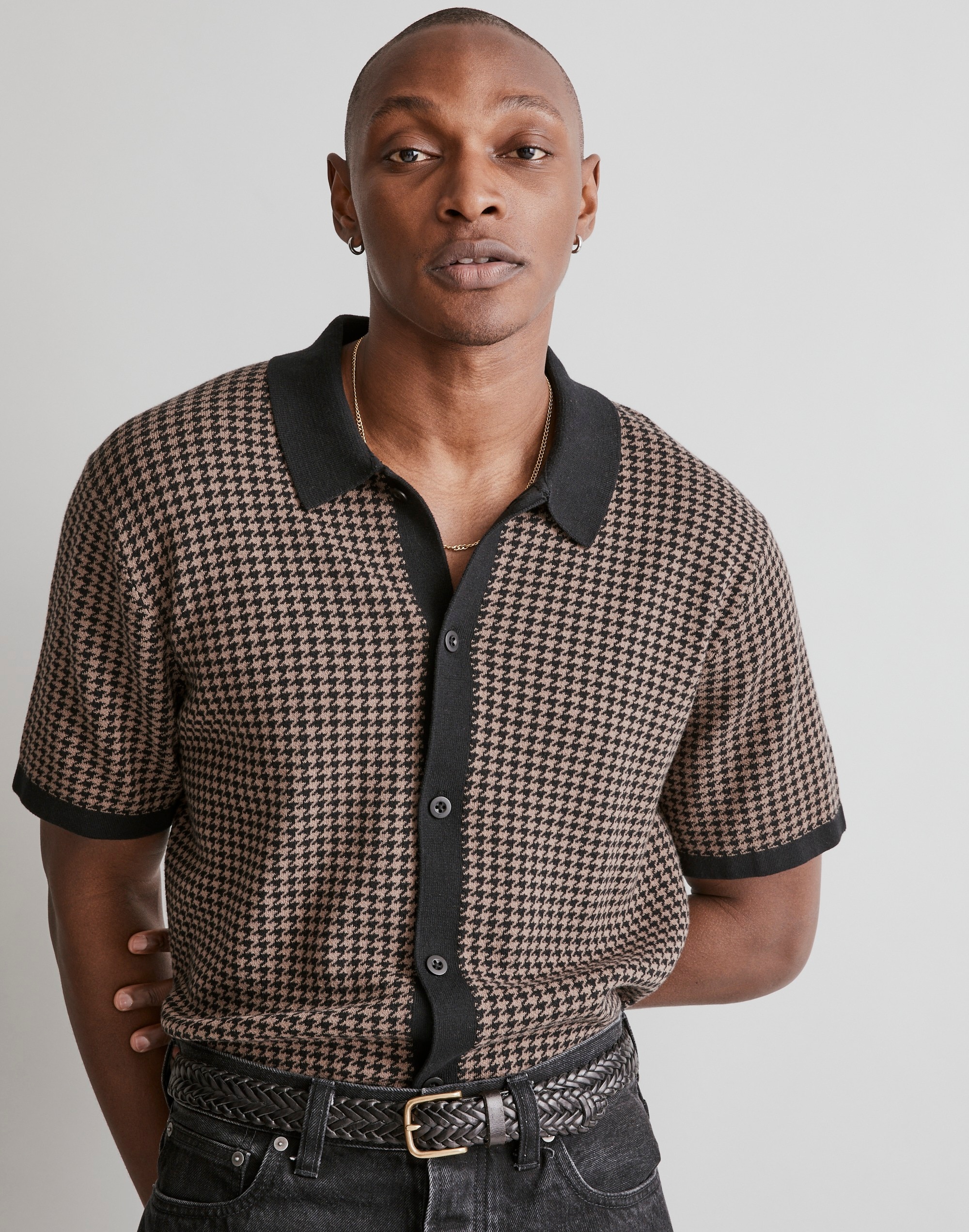 Button-Up Short-Sleeve Sweater Polo